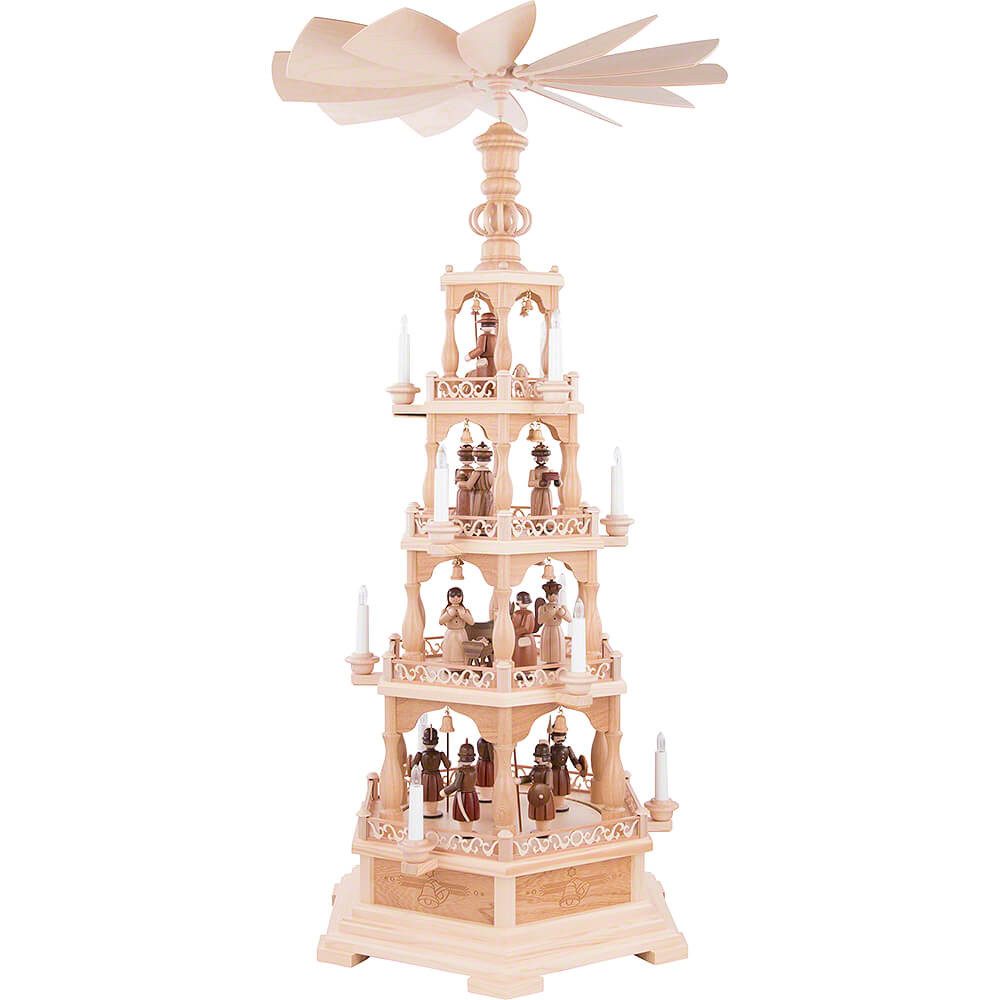 Müller Kleinkunst GmbH Seiffen Weihnachtspyramide 4-stöckige Pyramide Heilige Geschichte - 122cm - 230 V Elektromotor vo