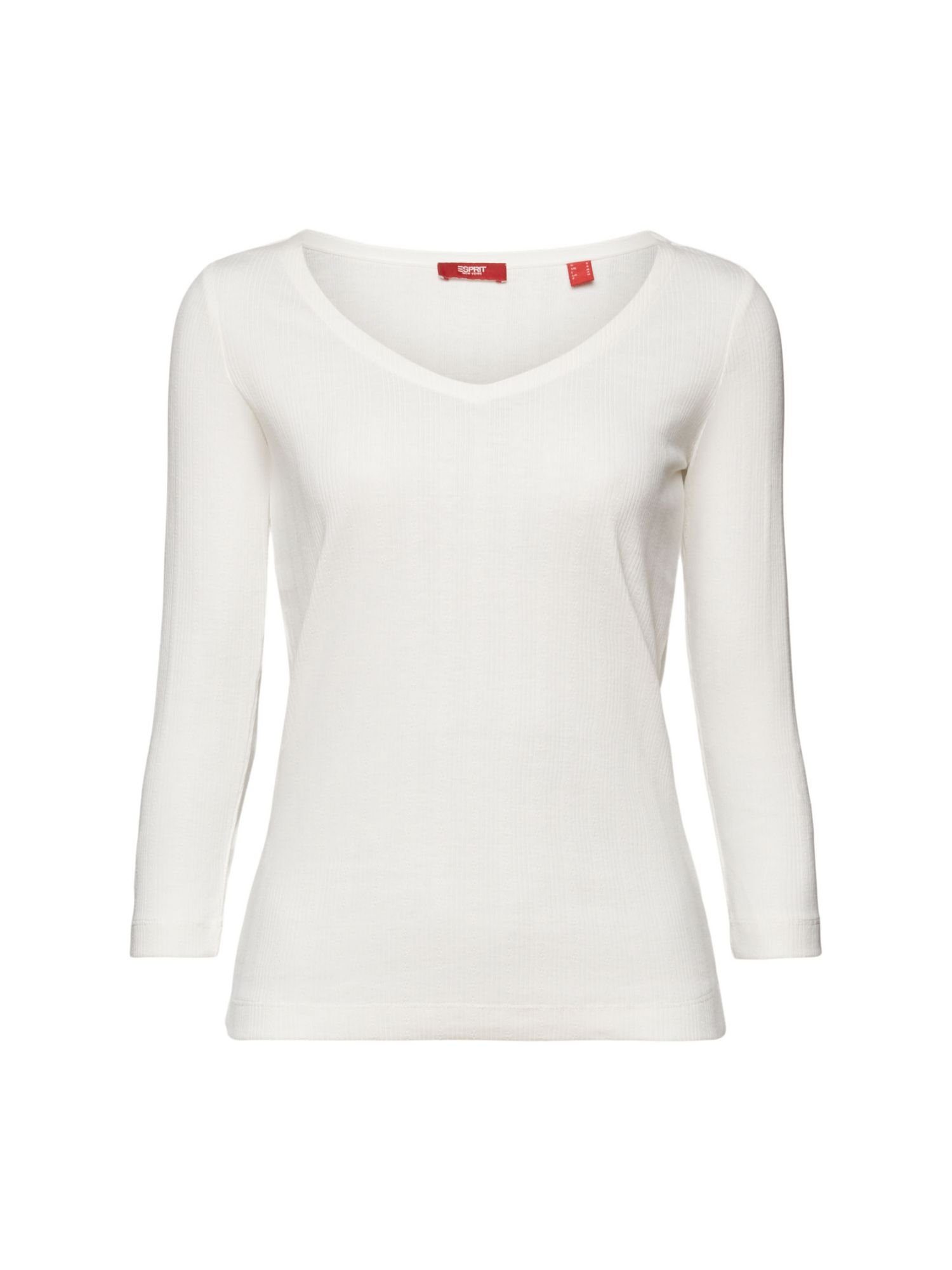 Longsleeve WHITE Pointelle-Design 3/4-Arm-Shirt Esprit im OFF