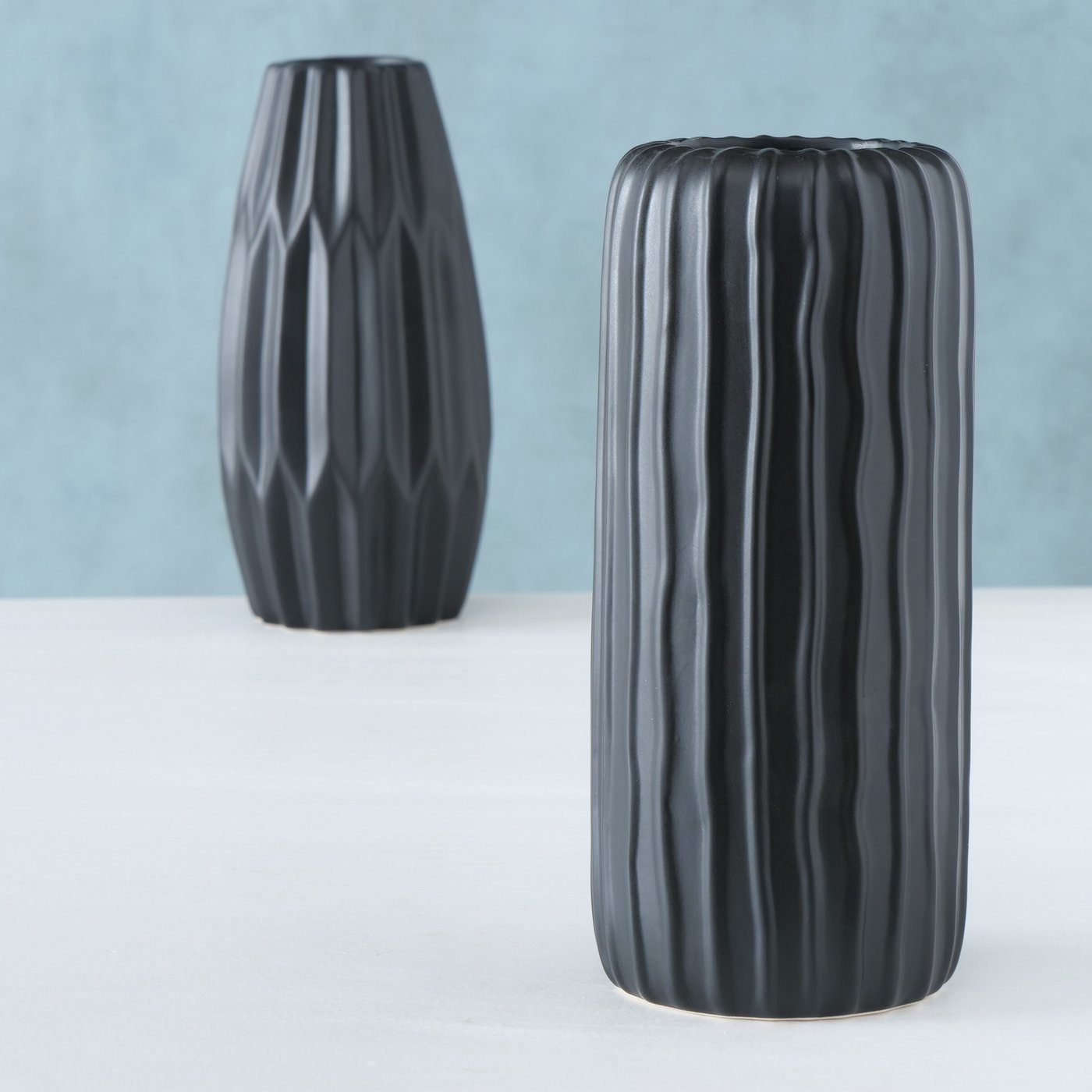BOLTZE Dekovase 2er Set "Aquarel" aus Keramik in schwarz, Vase Blumenvase