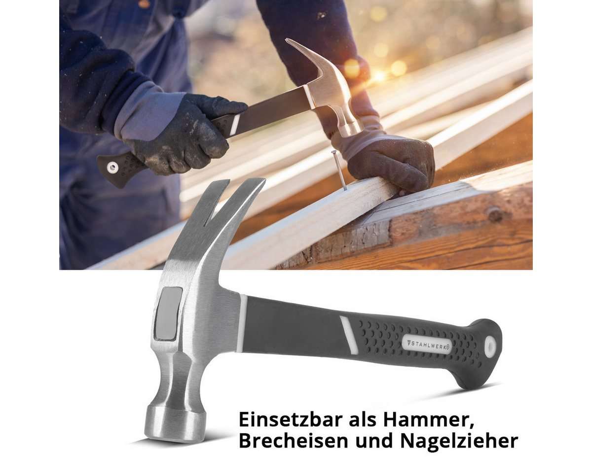 Thumbnail - STAHLWERK Vorschlaghammer Klauenhammer 570 g Zimmermannshammer Carbon-Stahl (Set, 1-St., Einzelgerät), Griff aus rutschs...