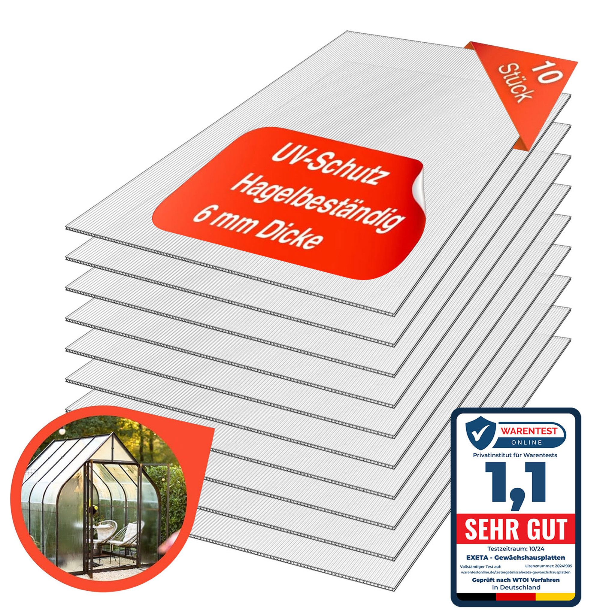 exeta Hohlkammerplatte Gewächshausplatten 6mm 10 Stück I 60,5 x 121 cm Poly günstig online kaufen