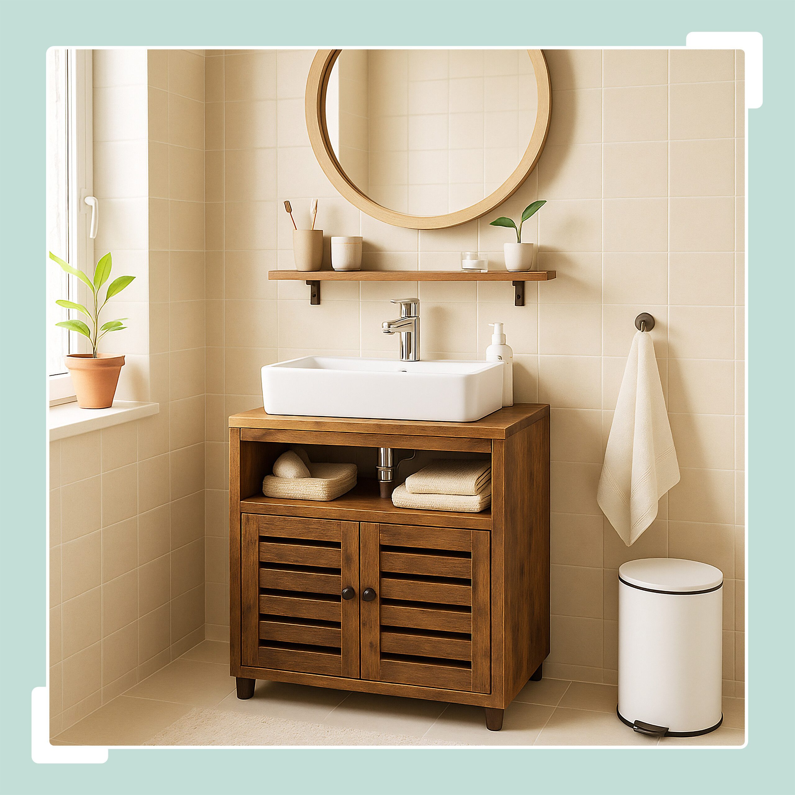 relaxdays Waschbeckenunterschrank Lamellentüre Vintagebraun günstig online kaufen