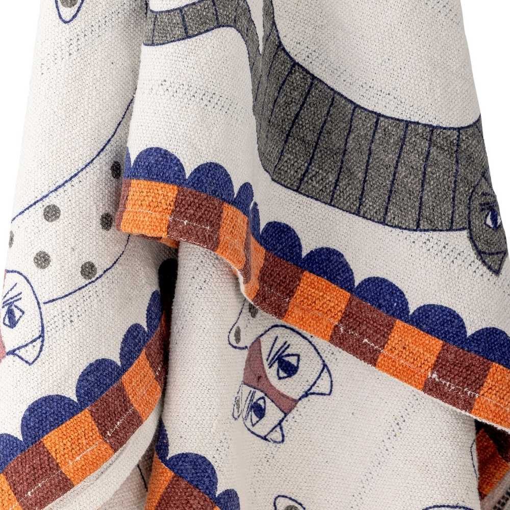 Wohndecke Bloomingville Decke MISSY Weiß mit Katzen und Quasten 160x130 cm, Bloomingville