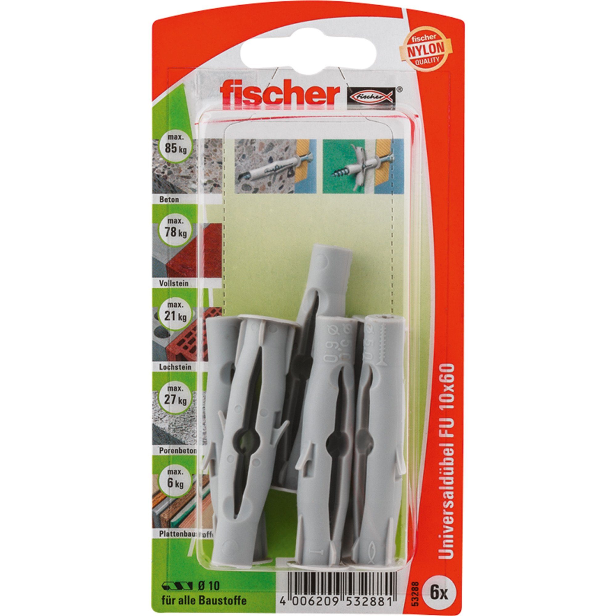 Fischer Universaldübel fischer Universaldübel FU 10x60 K, Dübel, (6