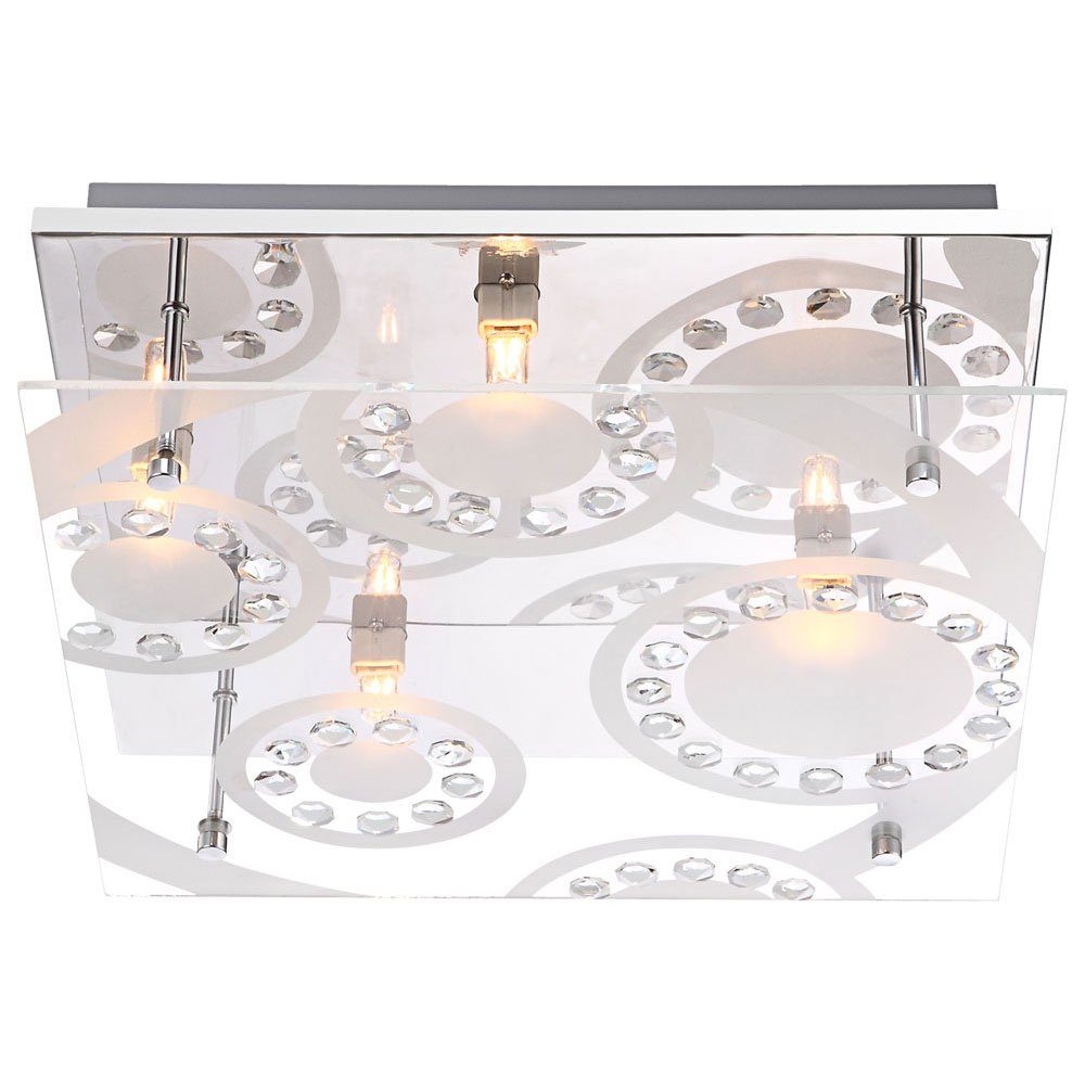 etc-shop LED Deckenleuchte, Leuchtmittel inklusive, Chrom Warmweiß, Glas Deckenleuchte Watt 12 Kristalle- Beleuchtung LED