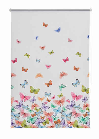 Seitenzugrollo »Butterfly«, Home affaire, verdunkelnd, ohne Bohren, freihängend, Hitzeschutz, Schmetterlinge, bunt, bedruckt, Klemmträger
