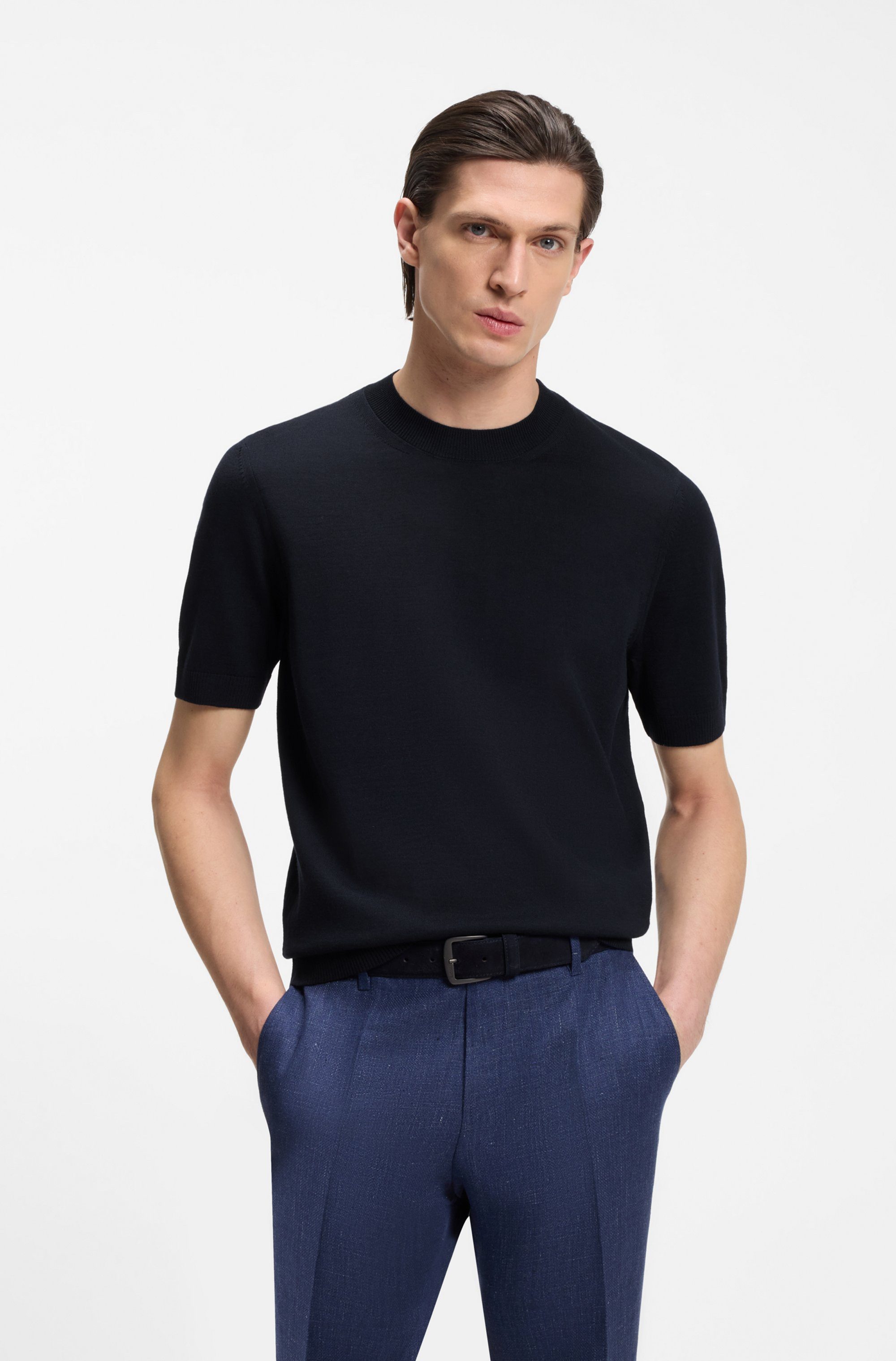 BOSS Kurzarmpullover Umauro aus Merinowolle, regular fit