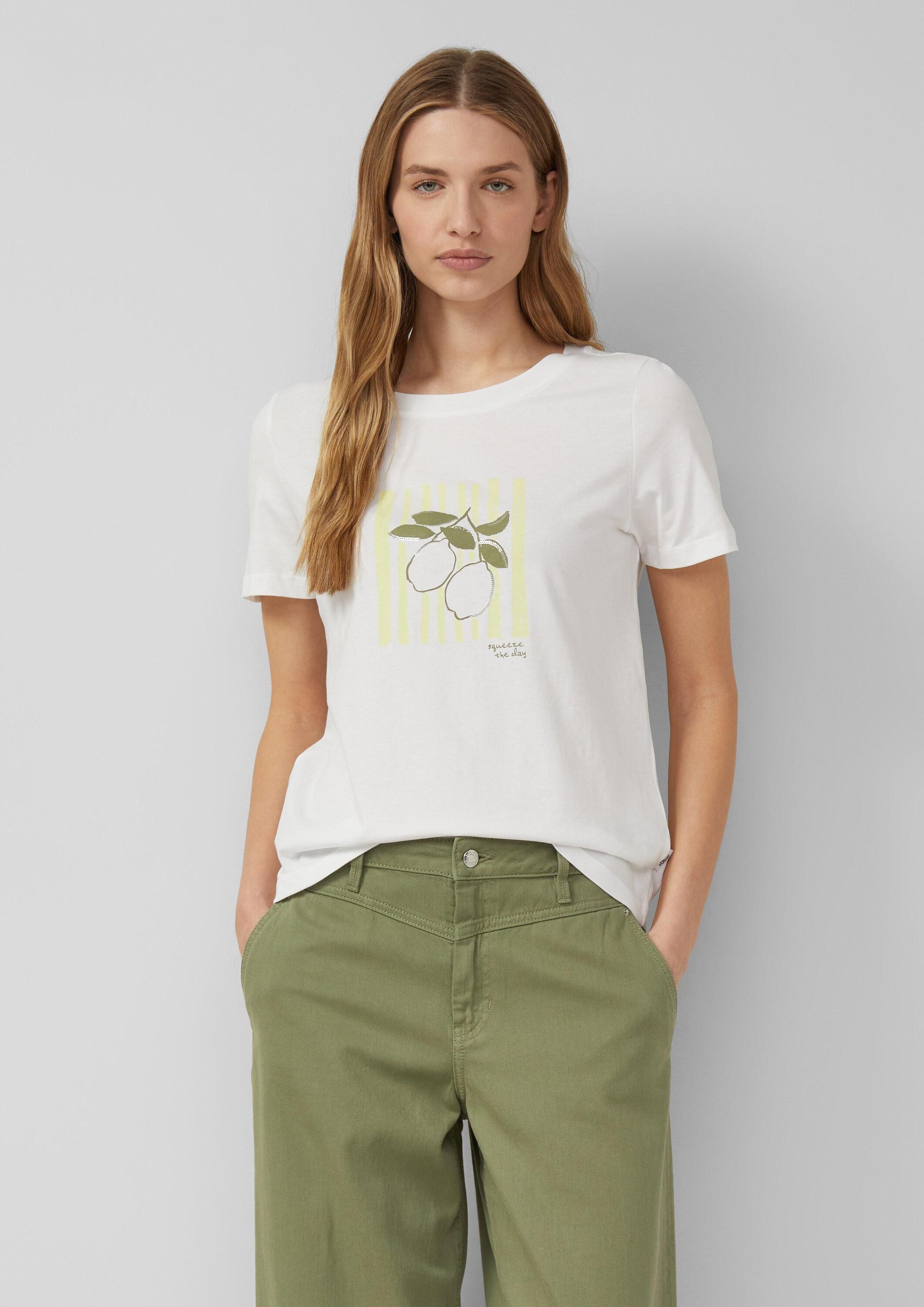 s.Oliver Kurzarmshirt T-Shirt Baumwoll-T-Shirt mit Frontprint und Pailletten