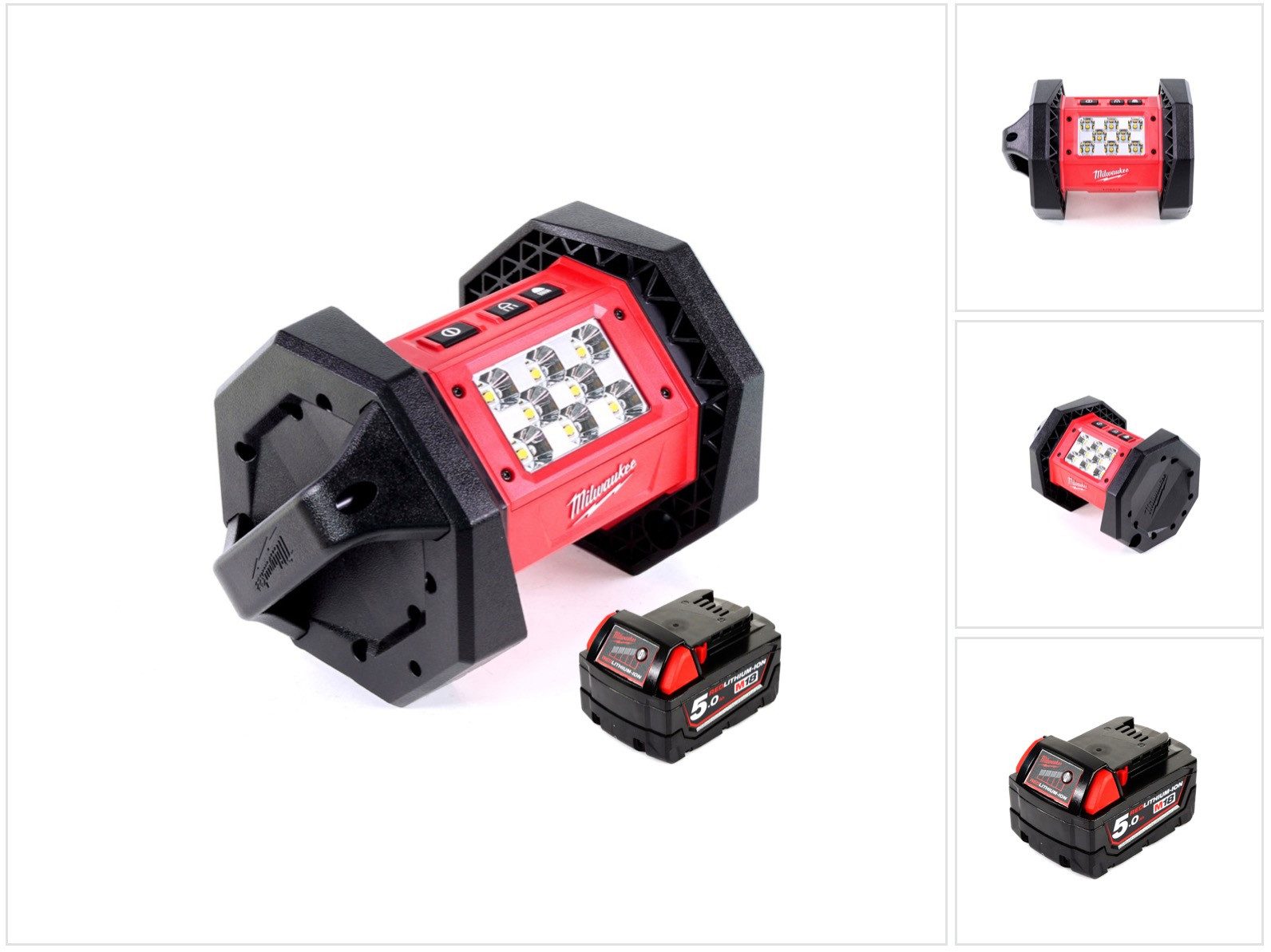 Milwaukee Baustrahler M18 AL-501 Akku LED Flutstrahler mit 1100 Lumen + 1x 5,0 Ah Akku