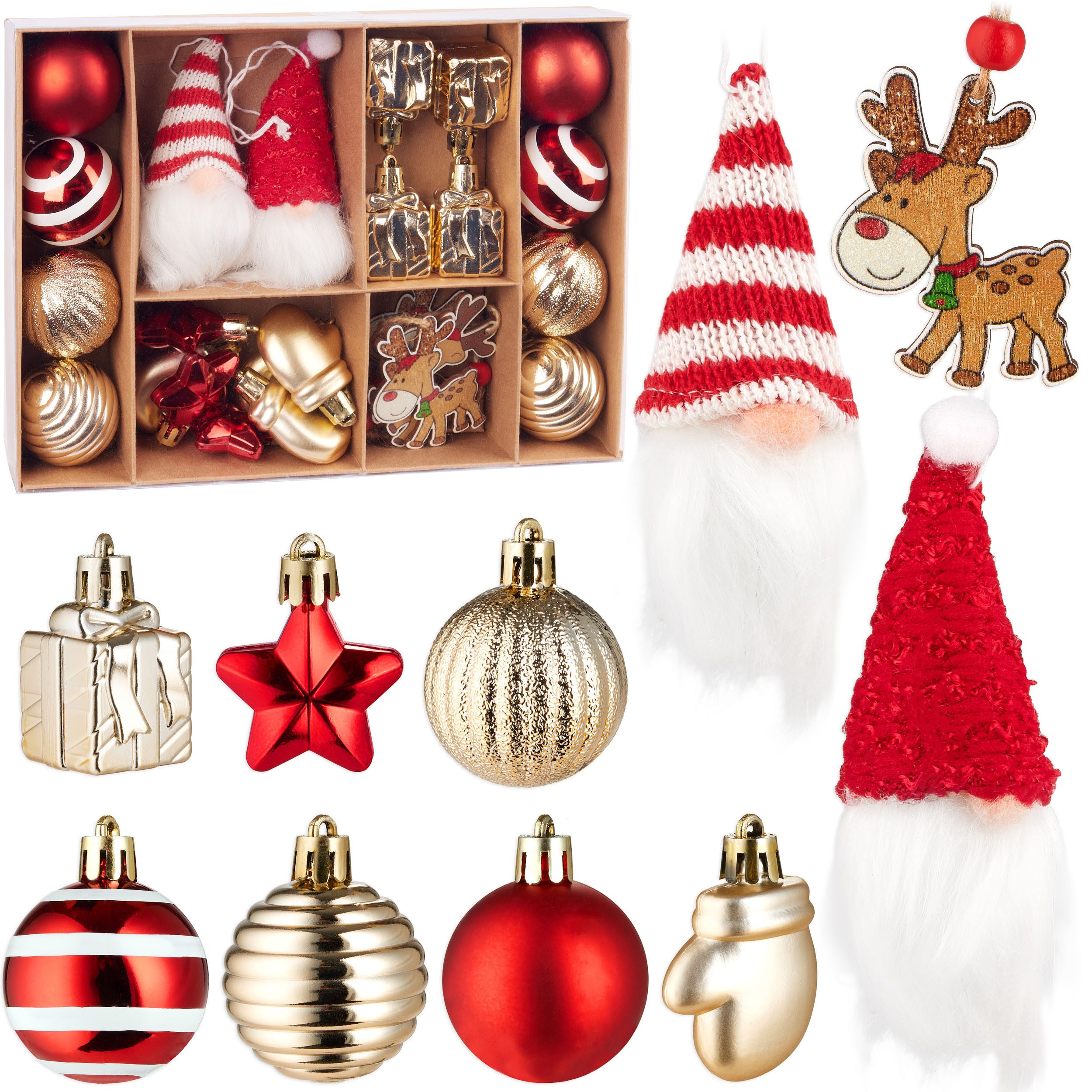 Christbaumschmuck 24 Stück Weihnachtskugel Set Gold und Rot