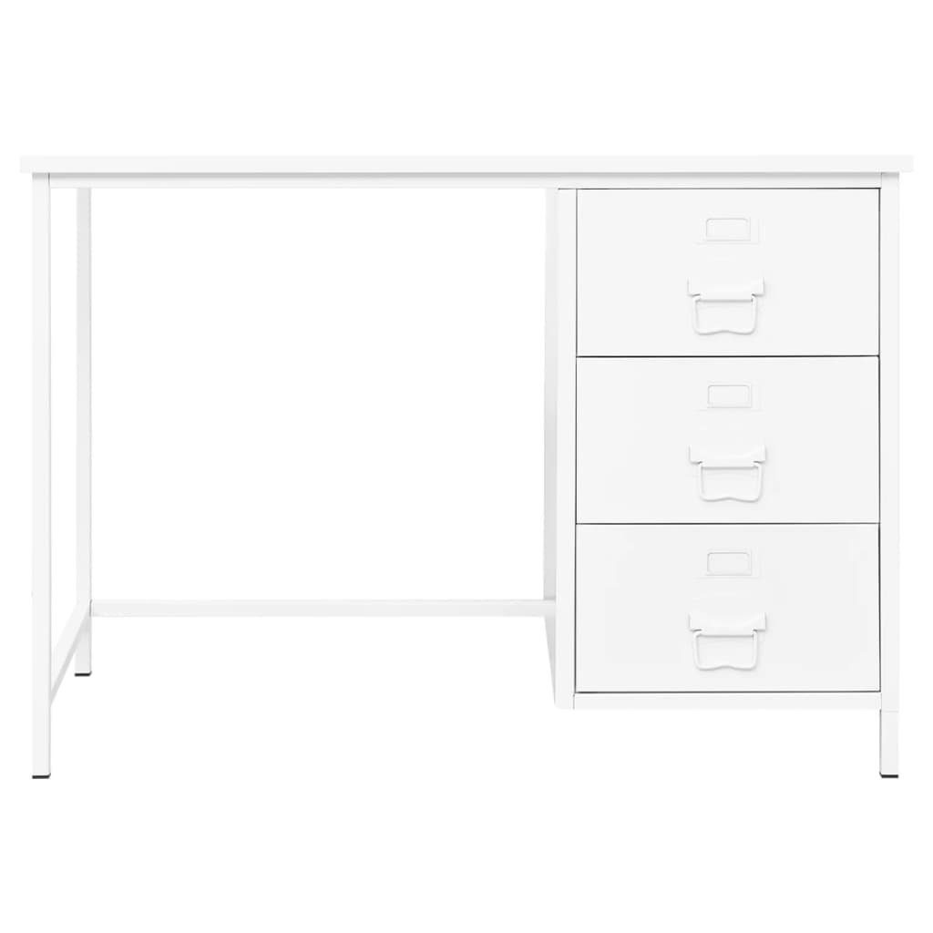 vidaXL Schreibtisch Weiß Weiß | Schubladen Weiß Industrie-Stil 105x52x75 cm Schreibtisch mit