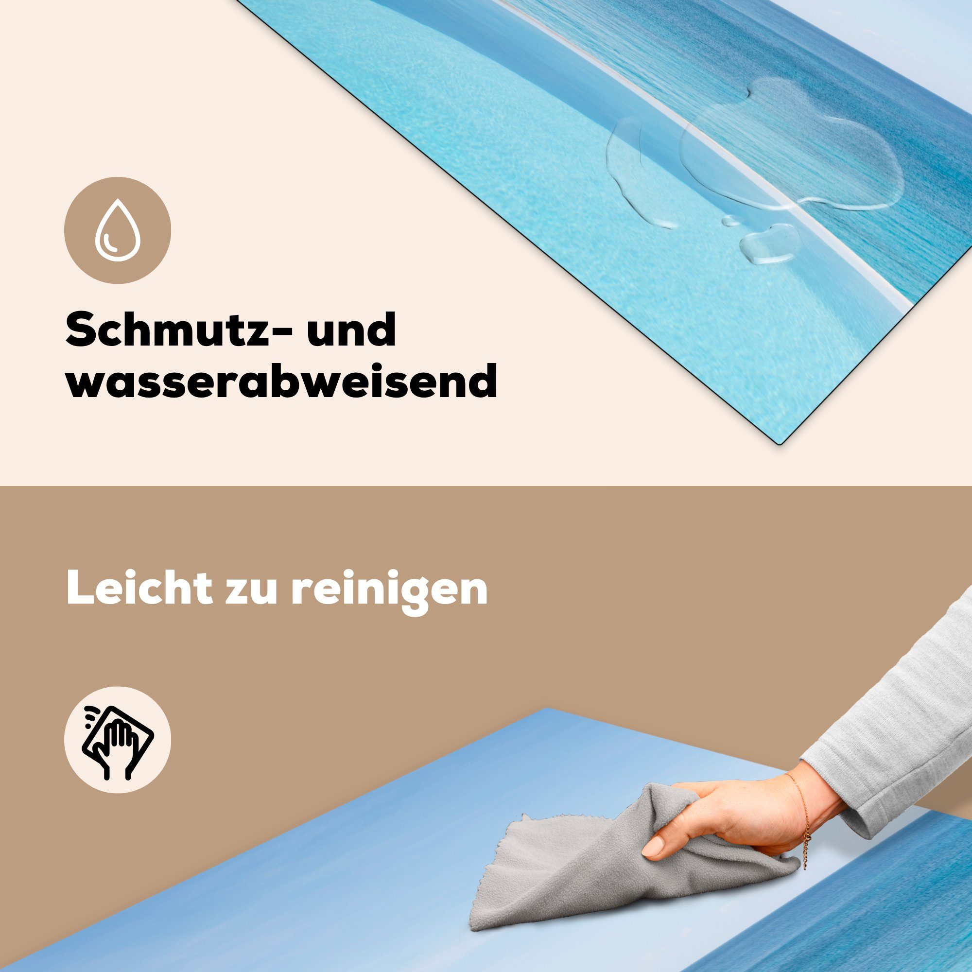 Herdblende-/Abdeckplatte tlg), Arbeitsplatte Karibische Vinyl, für einem Der von küche 78x78 Infinity-Pool cm, (1 aus, Ozean MuchoWow Ceranfeldabdeckung,