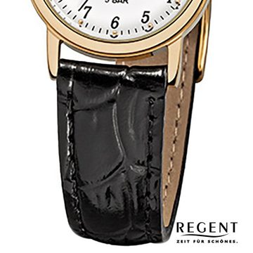 Regent Quarzuhr Regent Damen-Armbanduhr schwarz Analog, Damen Armbanduhr rund, klein (ca. 25mm), Lederarmband