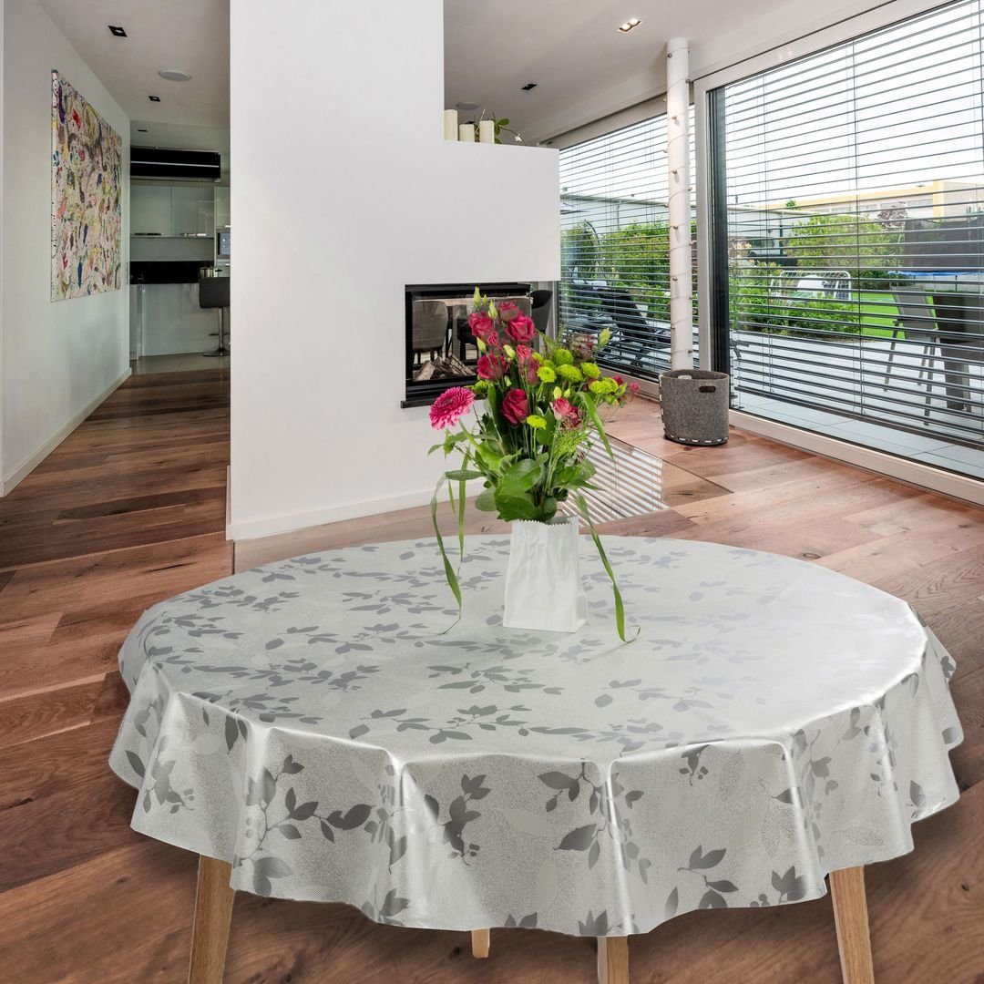 laro Tischdecke Wachstuch-Tischdecken Abwaschbar Geprägt Blätter Silber Run günstig online kaufen