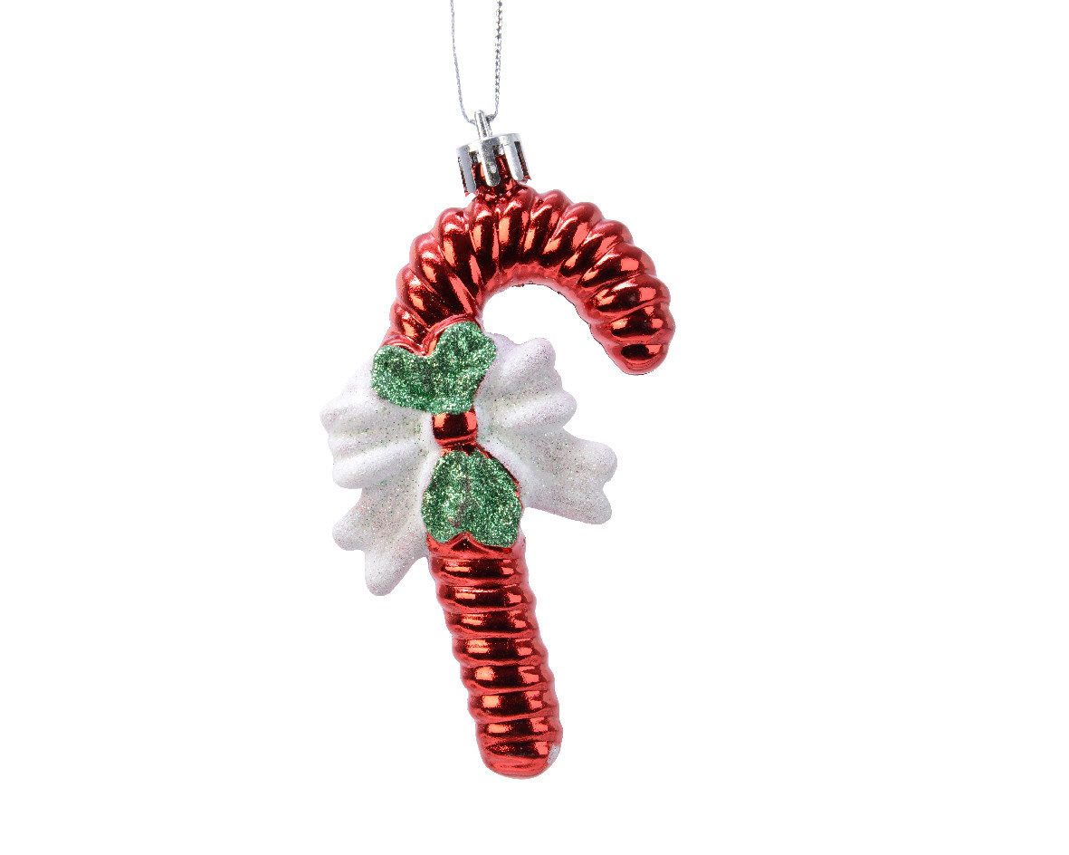 Kaemingk Christbaumschmuck, Christbaumschmuck Kunststoff Zuckerstange mit Schleife 10cm rot
