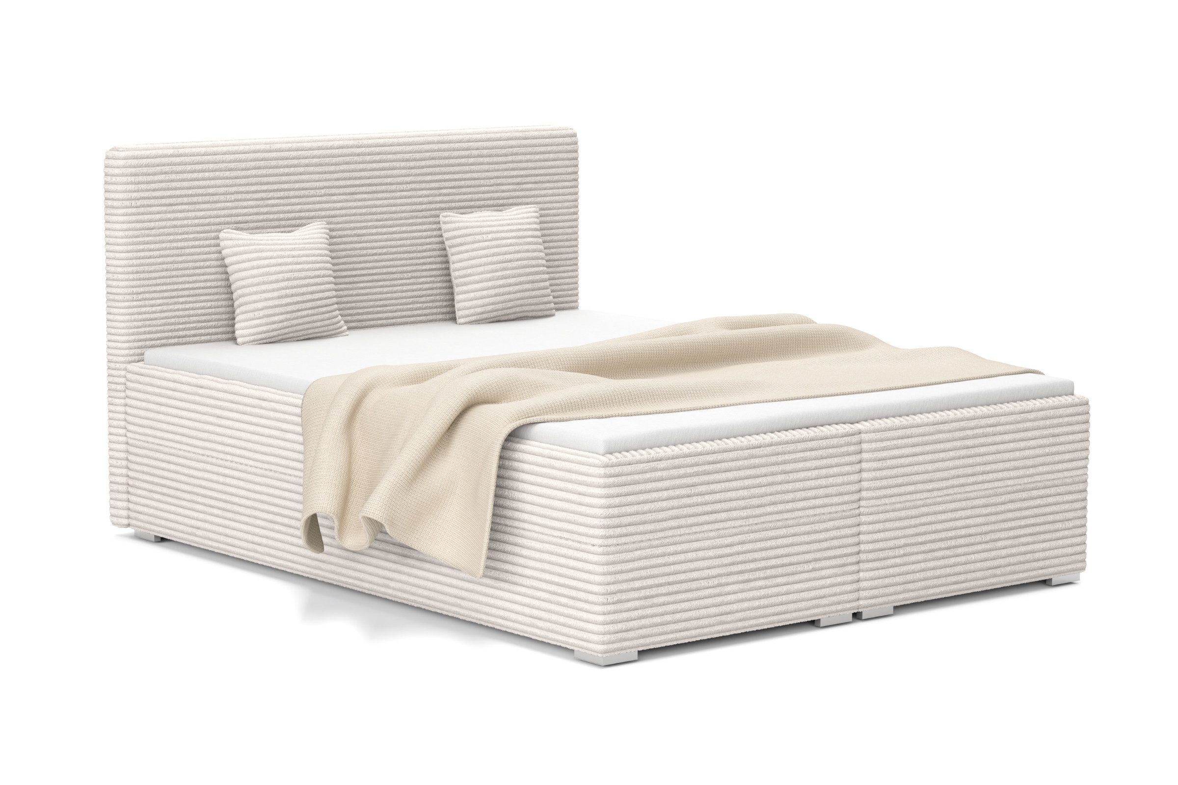 Deine Möbel 24 Boxspringbett DENNY mit Bettkasten, Breitcord Cord, 2 Matratzen (H3/H4) (Doppelbett für Ihr Schlafzimmer, 1-St., Polsterbett in Creme, Beige, Hellgrau, Grau, Schwarz), 140x200 160x200 180x200 200x200