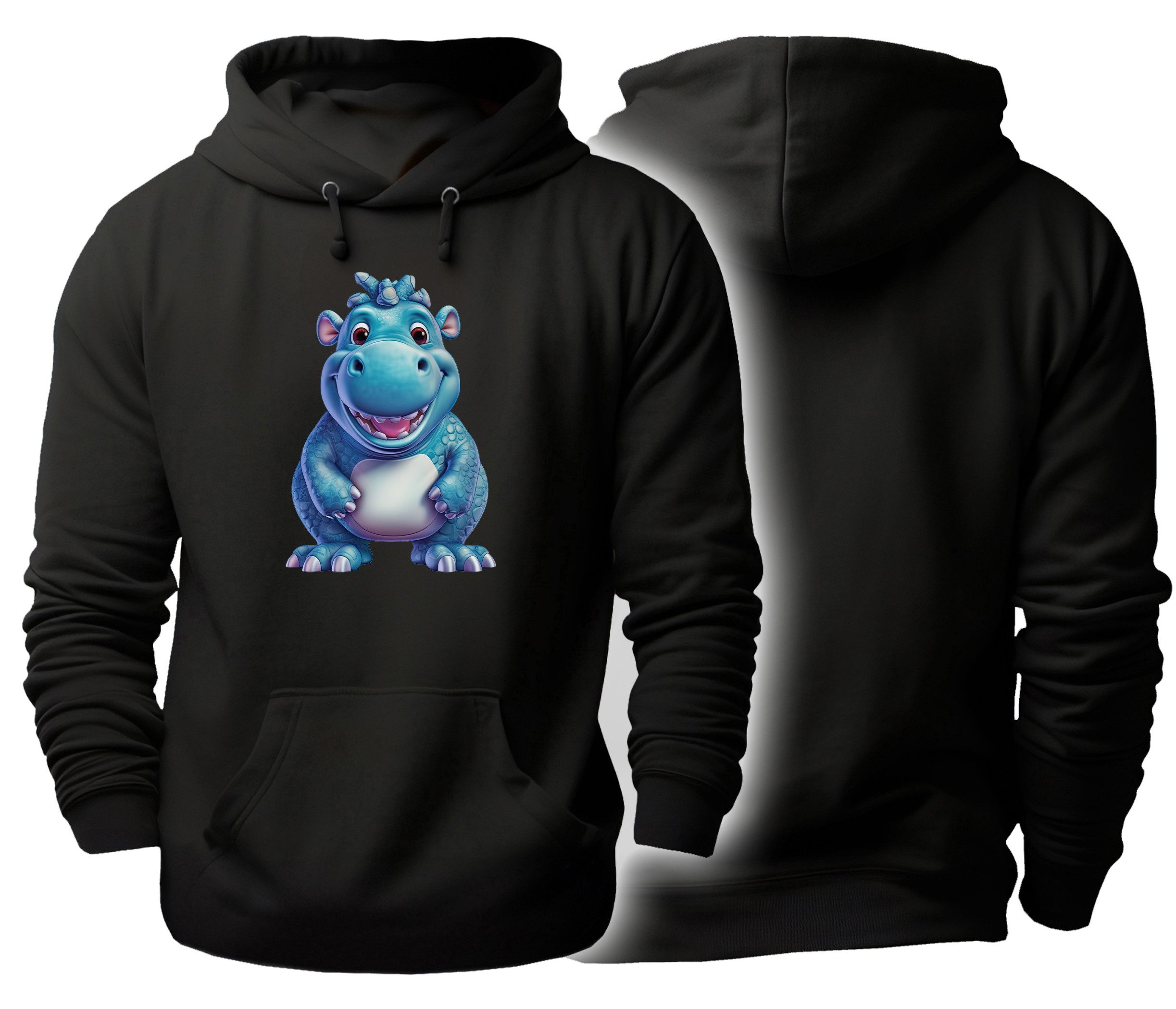 MyDesign24 Hoodie Wildtier Kapuzen Pulli - Nilpferd Dino Herren und Damen Kapuzensweater - Tier Hoodie i274