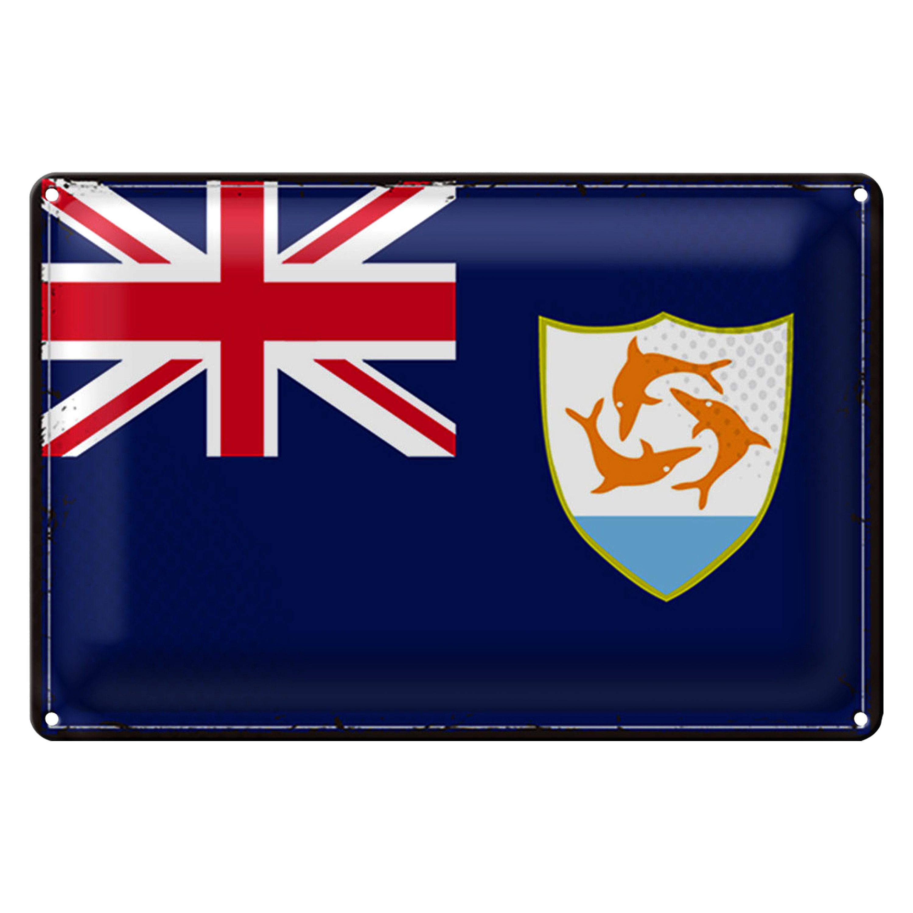 Roomando Metallschild Flagge Anguilla 40x30cm Retro Flag of Anguilla