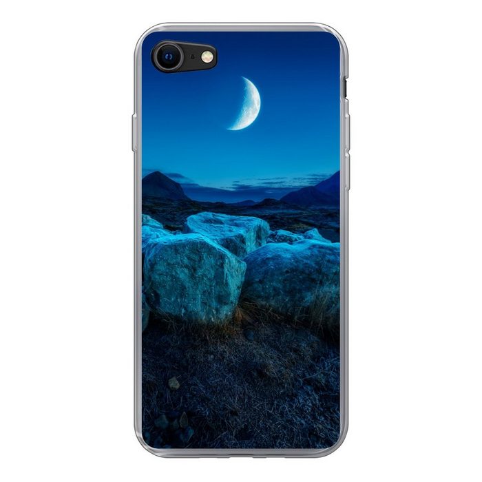 MuchoWow Handyhülle Mond - Berg - Blau Handyhülle Apple iPhone 8 Smartphone-Bumper Print Handy Schutzhülle