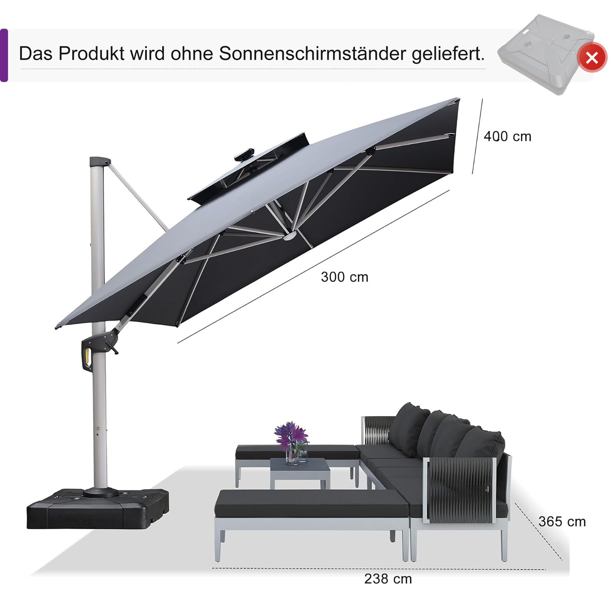 PURPLE LEAF Ampelschirm Rechteckig Außenbereich Alu günstig online kaufen