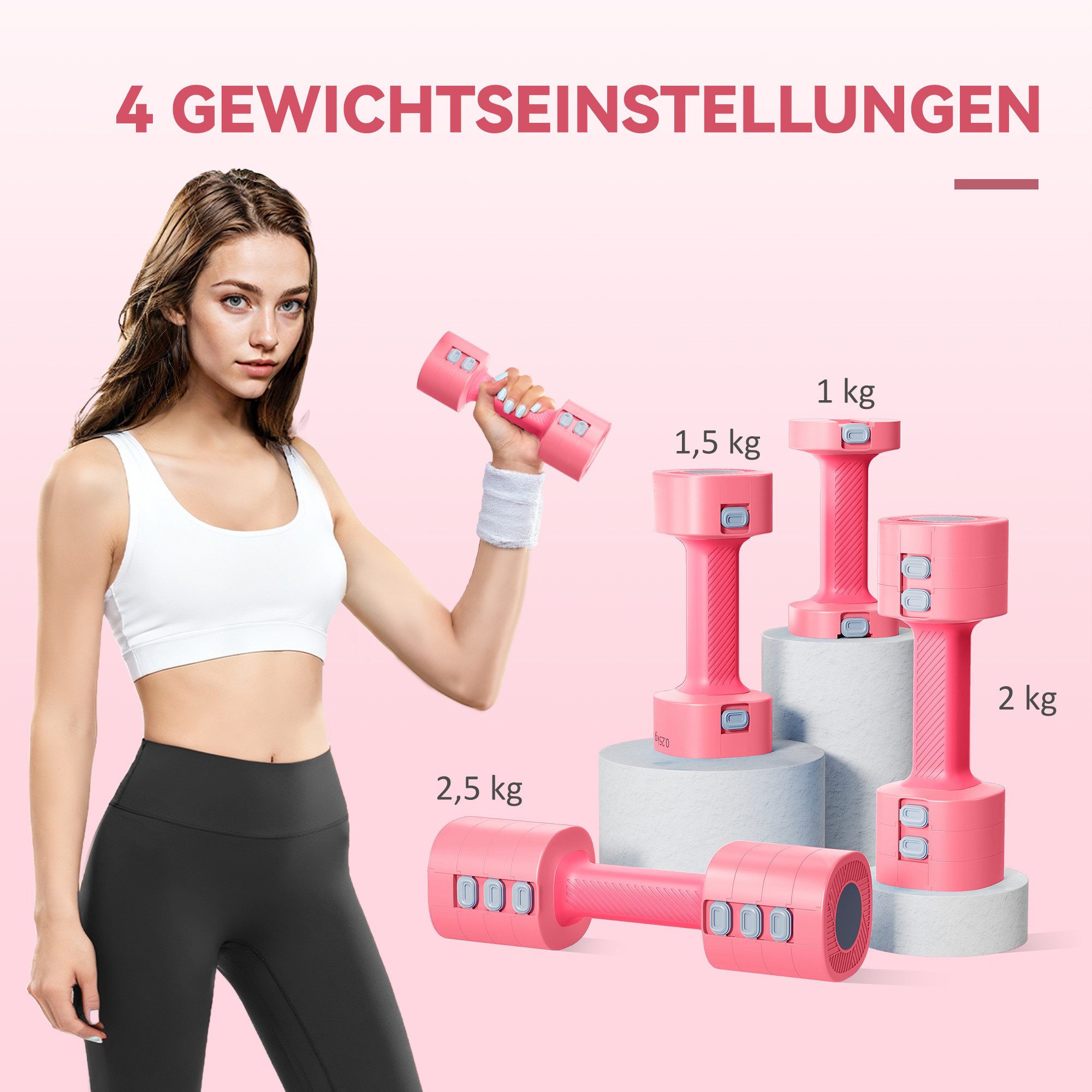 SPORTNOW Hantel 1-2,5 kg, mit rutschfest Griff, (4-in-1 Verstellbare Hanteln, Quadratisch Kurzhantelset), aus Metall, für Zuhause, Fitnessstudio, Krafttraining