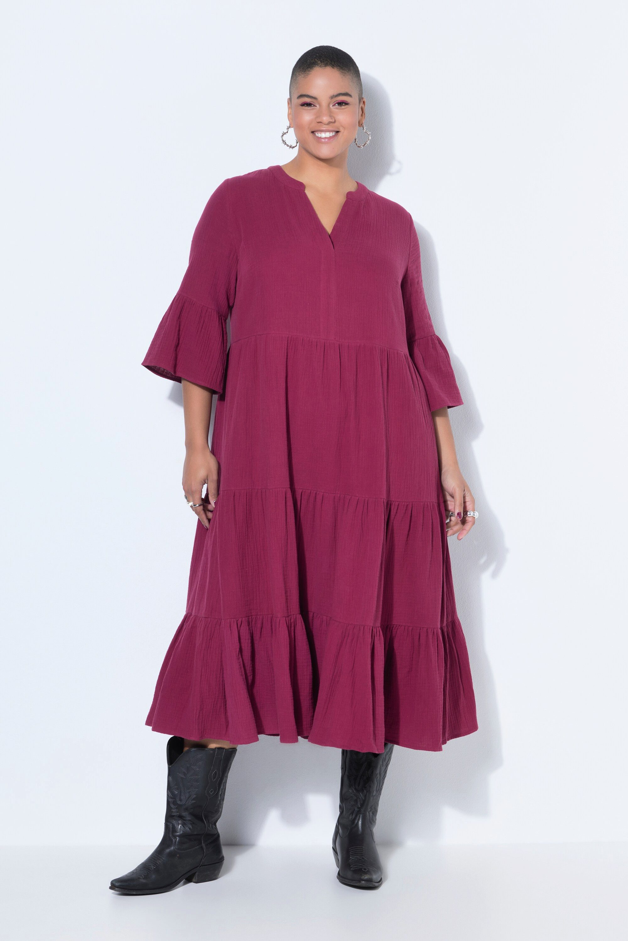 Studio Untold Maxikleid Maxikleid A-Line Musselin Stehkragen Volants günstig online kaufen