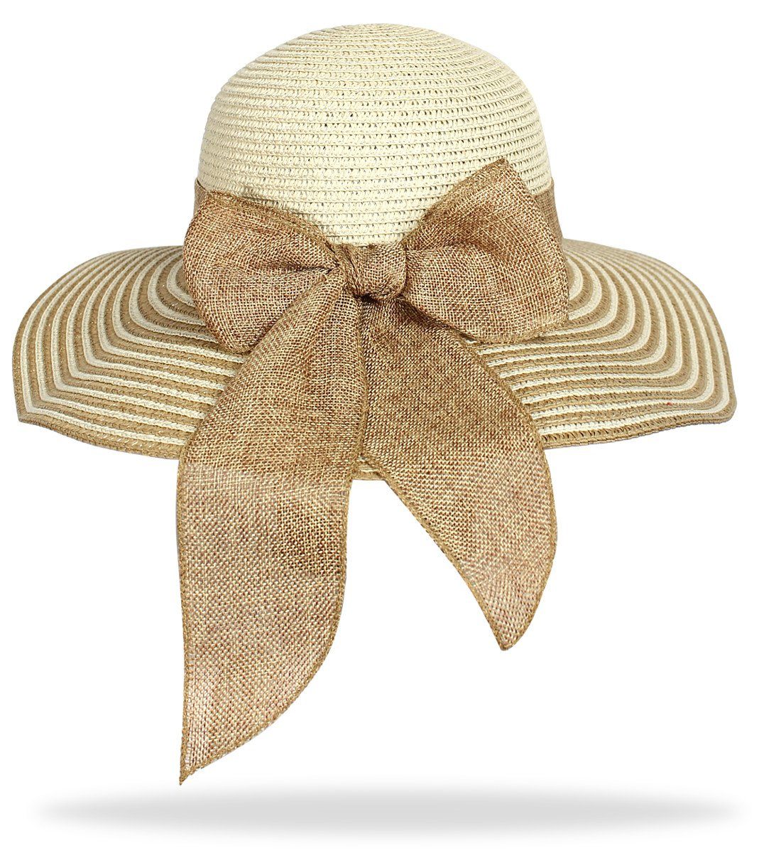 dy_mode Strohhut Eleganter Damen Strohhut mit Schleife weicher Sonnenhut Sommerhut breiter Krempe