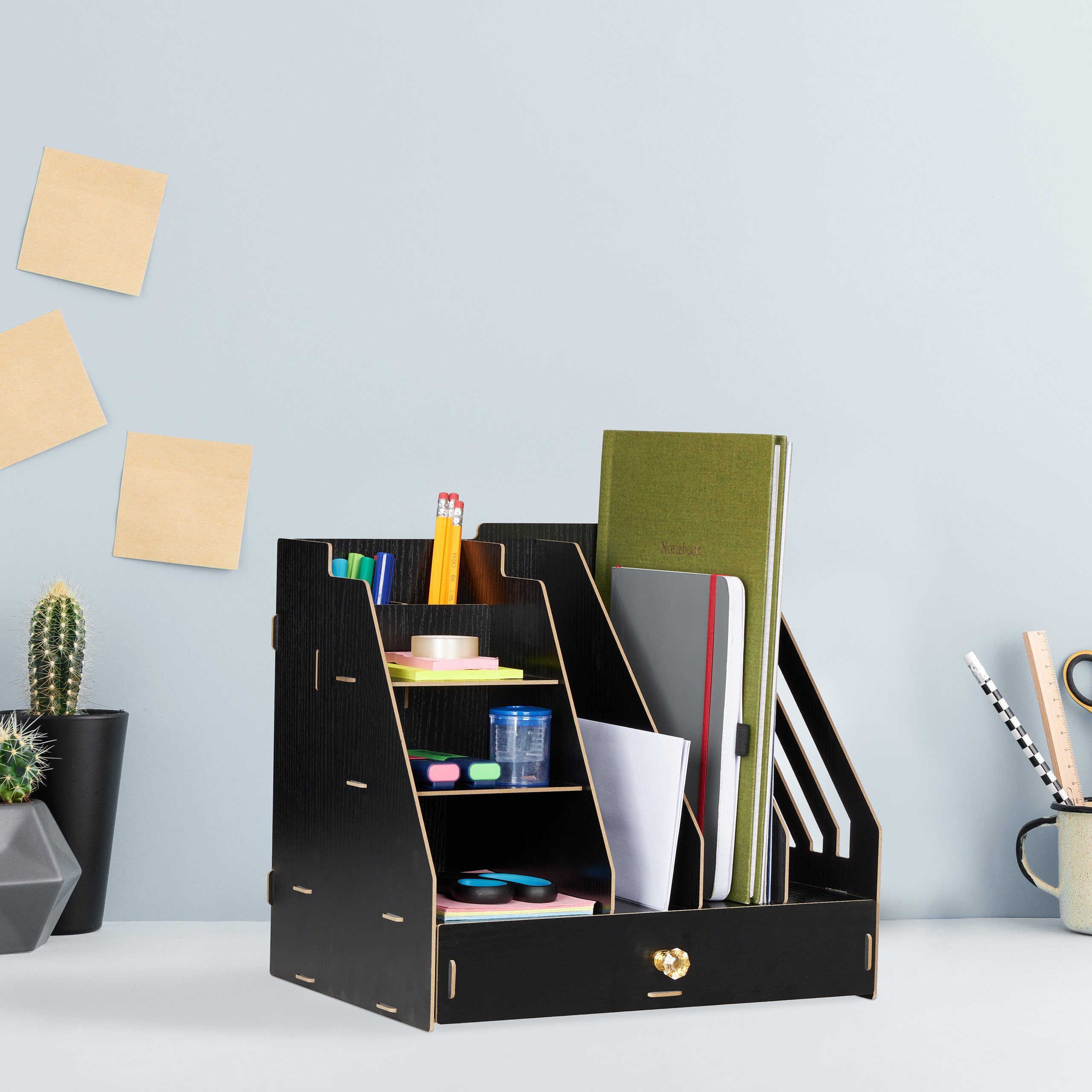 relaxdays Stehsammler Schreibtisch-Organizer mit Stehsammler, schwarz