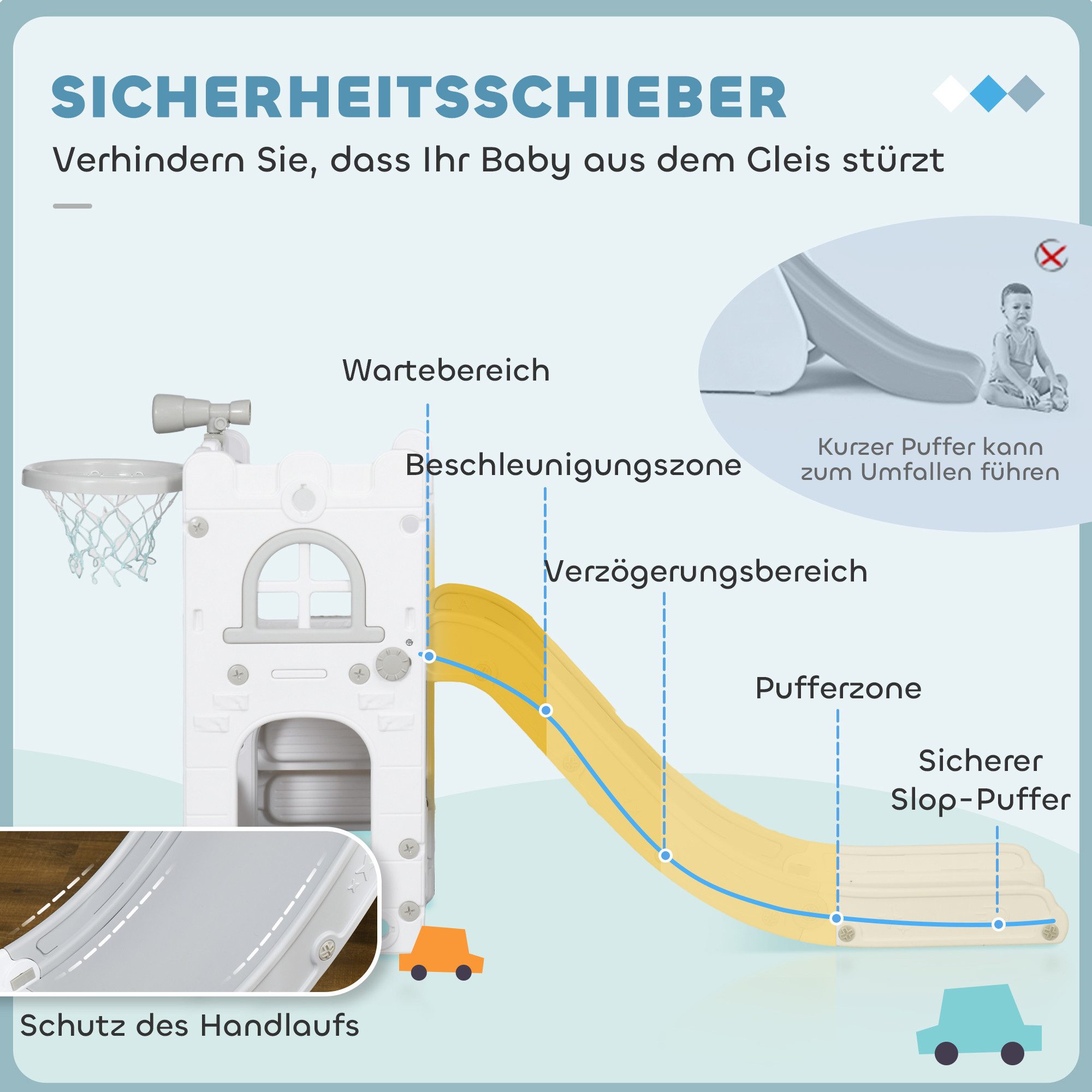 AIYAPLAY Rutsche Kinder 7-in-1 Klettergerüst mit Basketballkorb, (Gartenrutsche, 1-tlg., Babyrutsche), für Kinder 1-3 Jahre, Grau – Bild 5 von 5