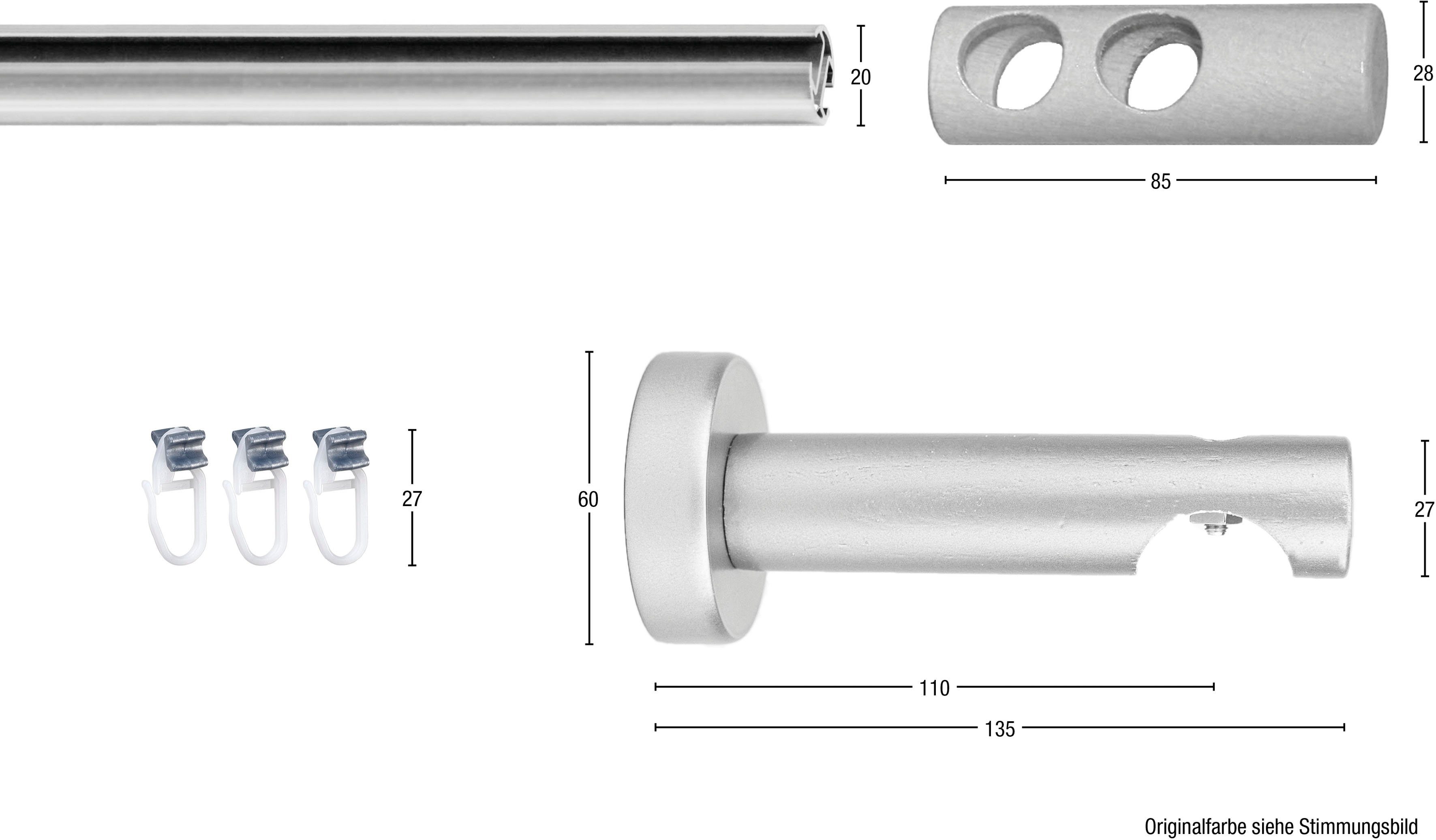 Gardinenstange PANDORA, GARESA, Ø 20 mm, 1-läufig, Wunschmaßlänge,  verschraubt, Vorhanggarnitur,Innenlaufgarnitur, verlängerbar, Knopf  m.runden Löcher