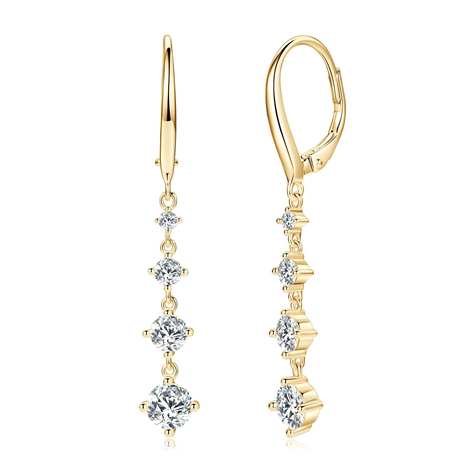 Jumpeak Paar Ohrstecker Diamantohrringe, goldene Ohrhänger, Damen-Ohrringe aus 585er Gold, Damen-Ohrringe 585er Weißgold, Ohrringe aus echtem Gold, Ohrring-Set