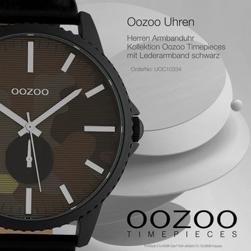 OOZOO Quarzuhr Oozoo Unisex Armbanduhr Timepieces Analog, (Analoguhr), Herren, Damenuhr rund, extra groß (ca. 48mm) Lederarmband schwarz