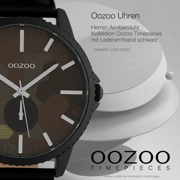 OOZOO Quarzuhr Oozoo Unisex Armbanduhr Timepieces Analog, Herren, Damenuhr rund, extra groß (ca. 48mm) Lederarmband schwarz