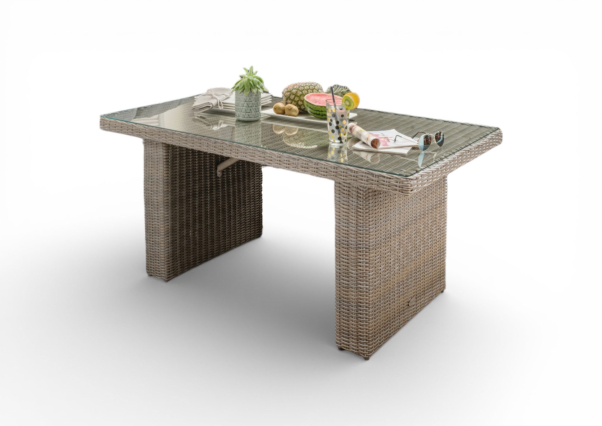 Destiny Gartentisch RIVIERA, Polyrattan, 140x67cm, mit aufgelegter Glasplatte