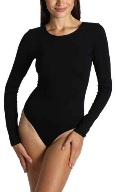 Alkato Langarmbody Damen Langarm Body Bodysuit mit Rundhalsausschnitt Rippstoff