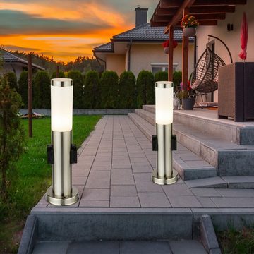 Globo Sockelleuchten, Leuchtmittel nicht inklusive, Steh Leuchte Veranda Edelstahl Garten IP44 Beleuchtung 2x Steckdose