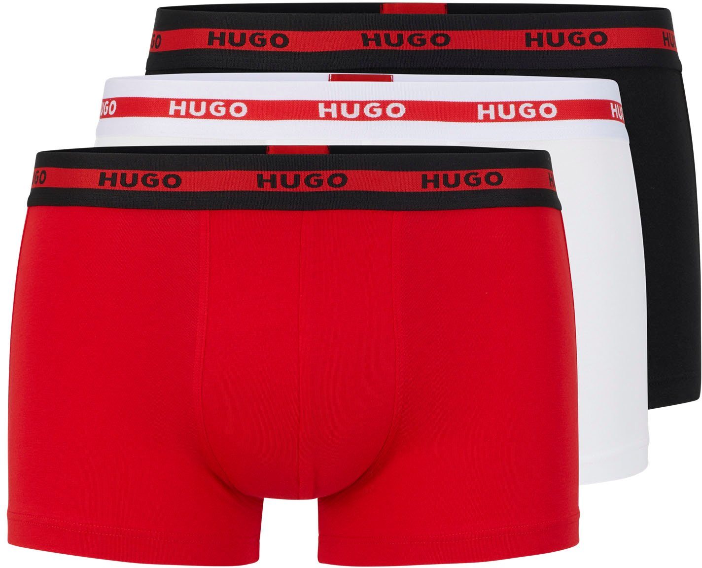 HUGO Trunk 3-St., Im (Packung, BOSS mit Logoschriftzug hellrot-weiß-schwarz Dreierpack)