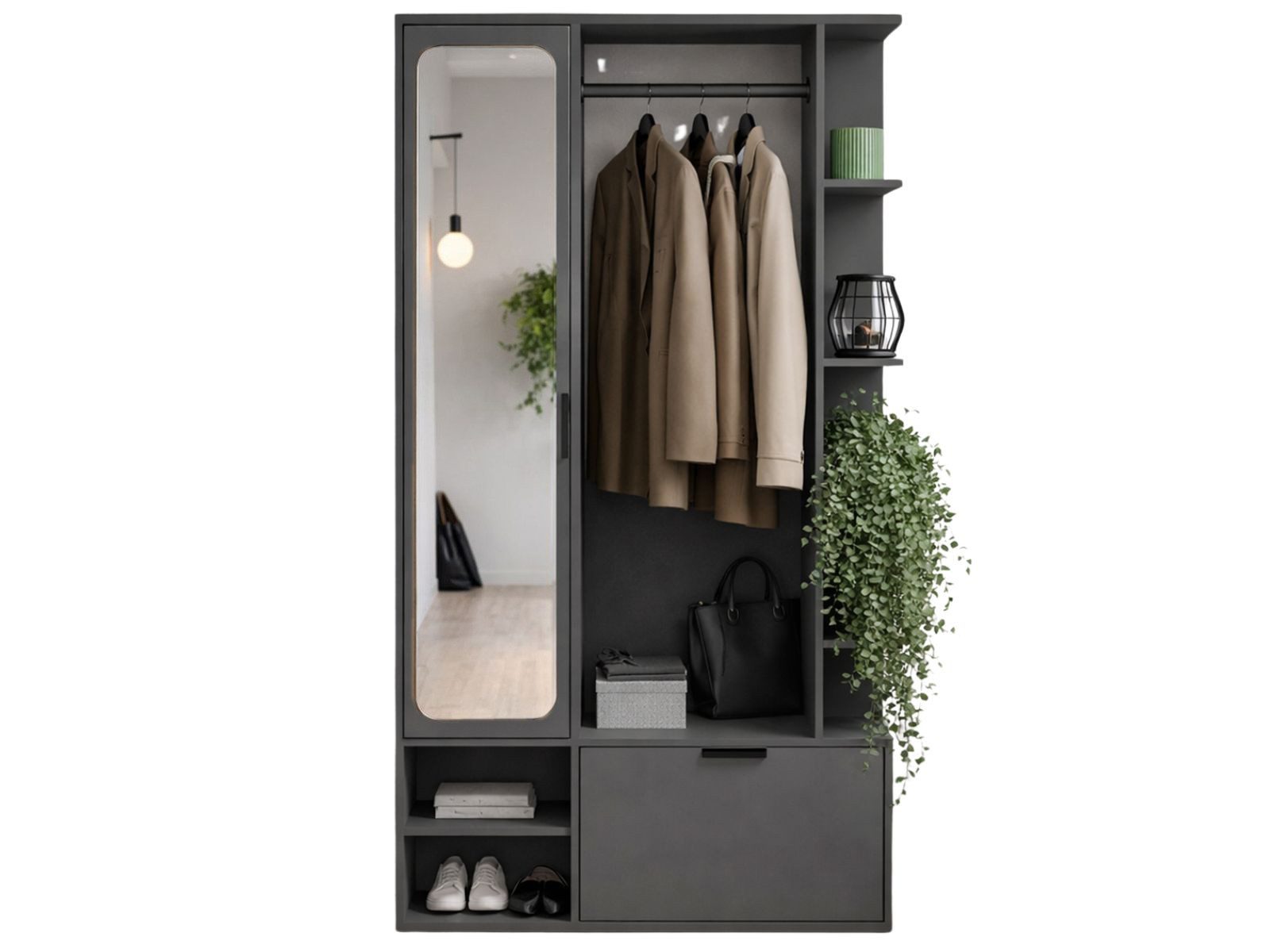 Compleo Garderobenschrank mit Spiegel und mit Kleiderstange ALIS, Verschiedene Farben
