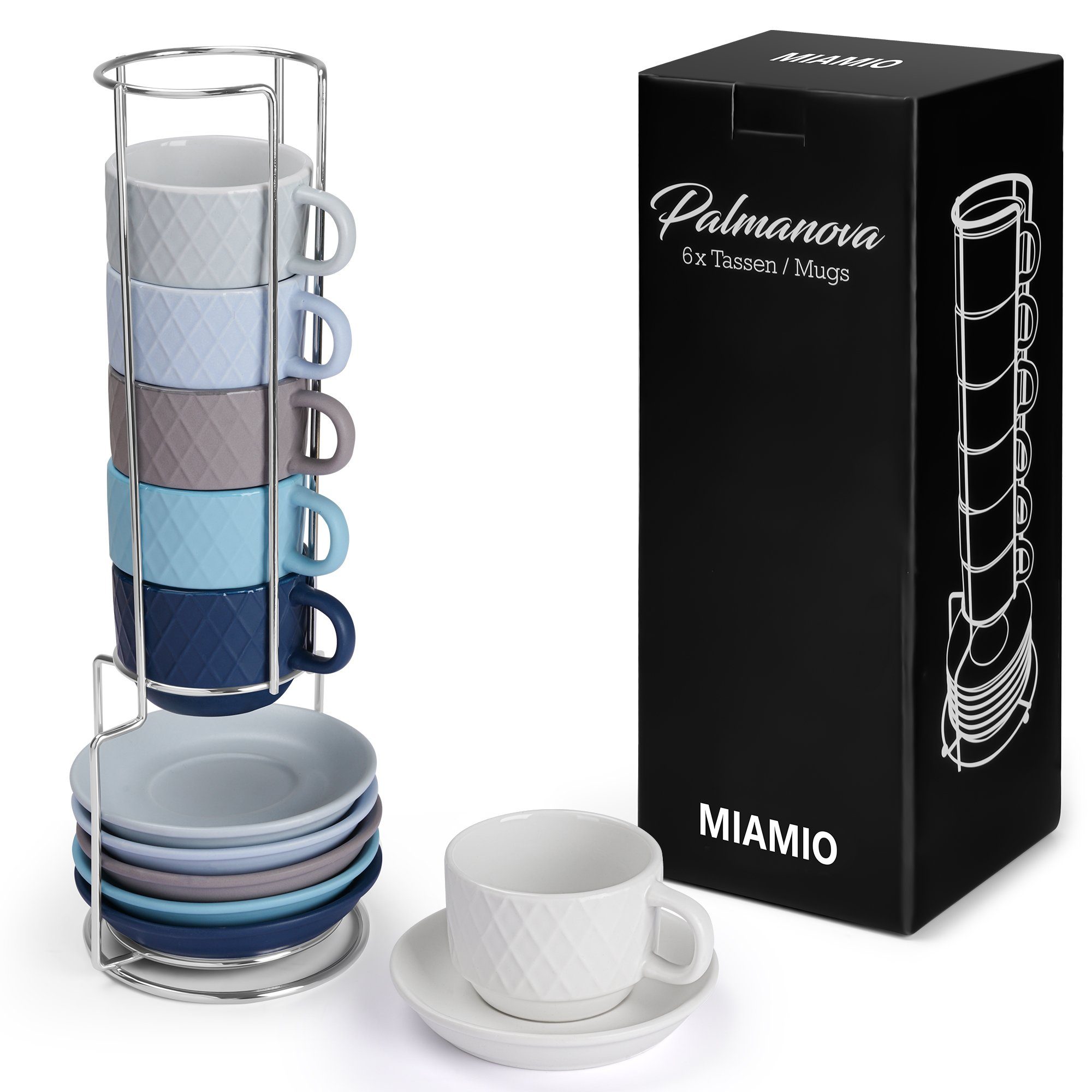 MiaMio Espressotasse MIAMIO – 6 x 75 ml Espresso Tassen / Espressotassen Set mit Ständer