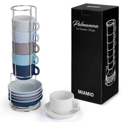 MiaMio Espressotasse MIAMIO – 6 x 75 ml Espresso Tassen / Espressotassen Set mit Ständer