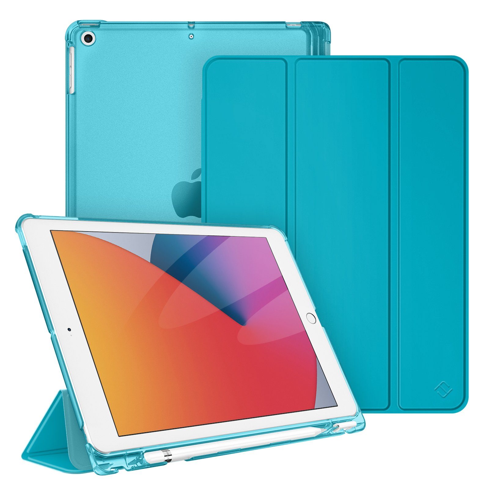Fintie Tablet-Hülle für iPad 9. Gen 2021/8. Gen 2020/7. Gen 2019 10.2 Zoll mit Stifthalter, ultradünne leichte Case mit transparenter Rückseite & Auto Schlaf/Wach