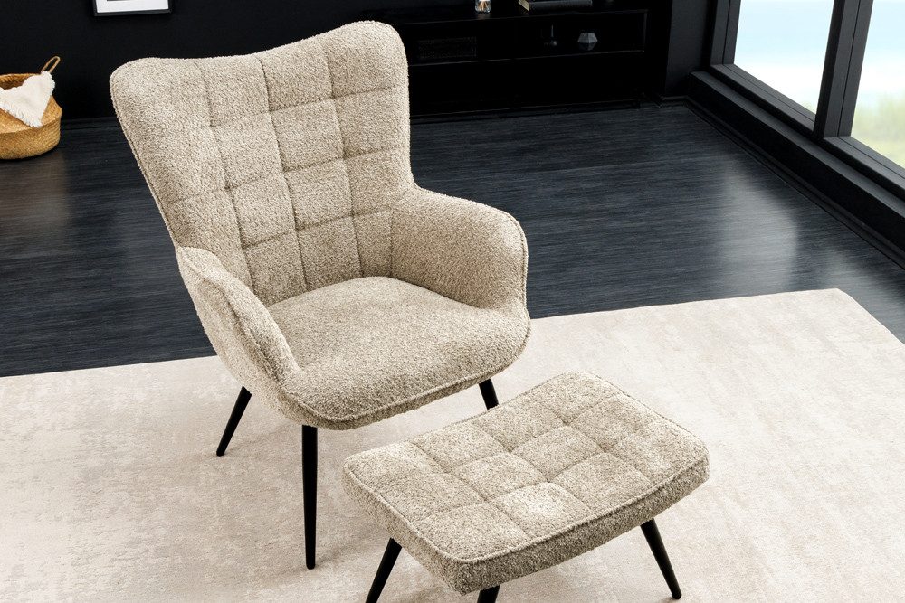 riess-ambiente Sessel SCANDINAVIA champagner greige / schwarz (Einzelartikel, 1-St), Wohnzimmer · Bouclé · Metall · mit Armlehnen · Scandinavian Design