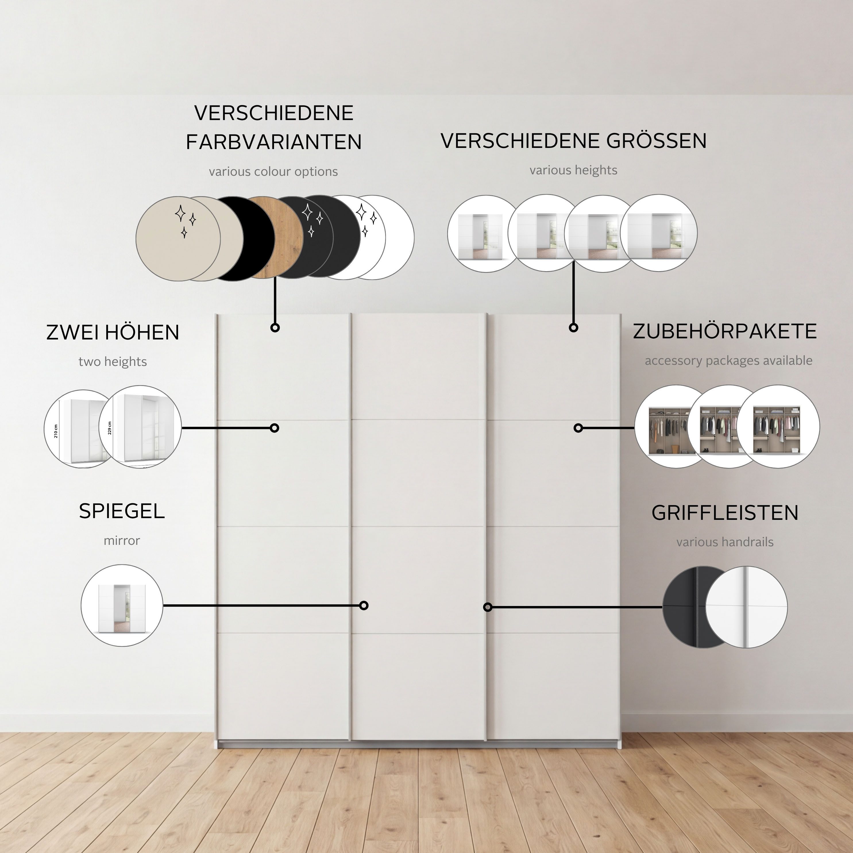 OTTO home Kleiderschrank Mehrzweckschrank Aktenschrank Möbel Mietswohnung Schlafzimmer KOLUNA (3 Ausstattungen BASIC/CLASSIC/PREMIUM (inkl. SOFT-CLOSE-FUNKTION) Breiten 203/271/315/360 cm Höhen 210/229 mit Spiegel MADE IN GERMANY