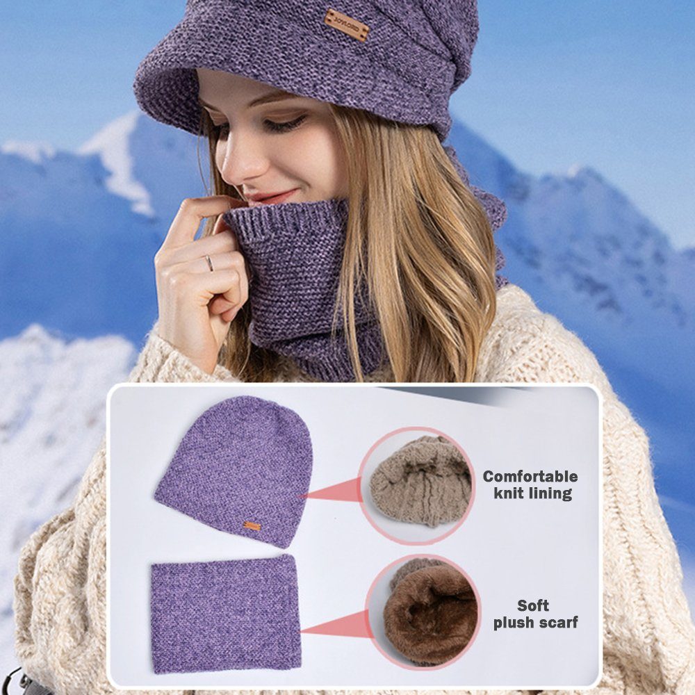 Schal Schal, Strickmütze Winterwarme Winddicht, Mütze Blusmart Krempe, Mit Schal Mütze & & Dunkelblau Anzug,