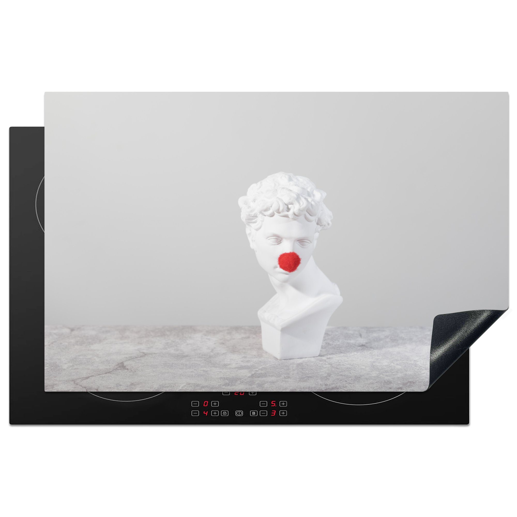 Komische tlg), Schutz Statue MuchoWow Herdblende-/Abdeckplatte die mit Clownsnase, Induktionskochfeld cm, 81x52 Ceranfeldabdeckung Vinyl, (1 küche, für