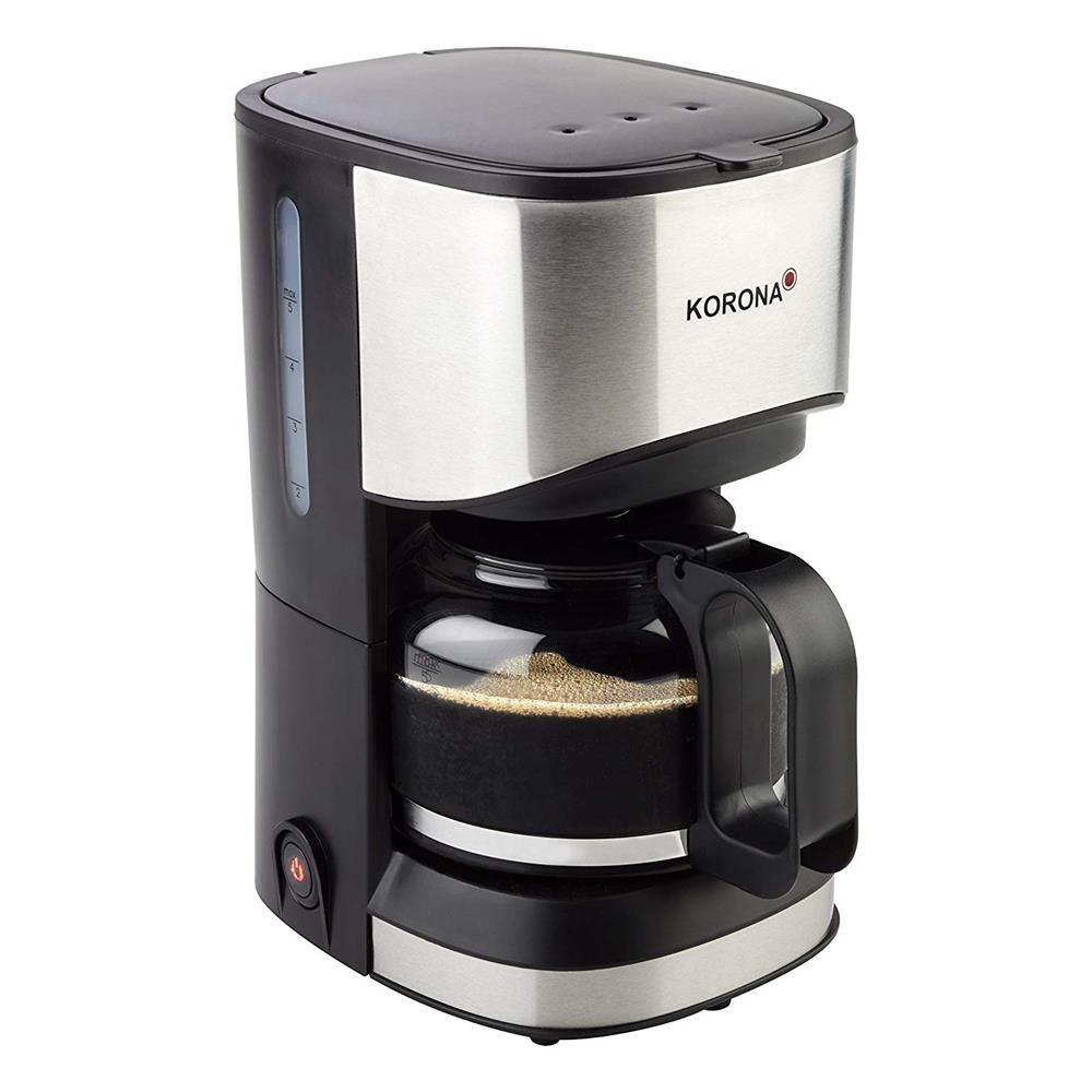 KORONA Filterkaffeemaschine, 0.7l Kaffeekanne, 1x2, perfekt für Singles und kleine Haushalte, herausnehmbarer Filtereinsatz, Papierfilter 1x2, Kaffeemaschine, Kaffeeautomat, mit Glaskanne, 5 Tassen, 550 Watt, Schwarz, Edelstahl, Warmhalteplatte, Abschaltautomatik, transparente Wasserstandsanzeige, Kontrollleuchte