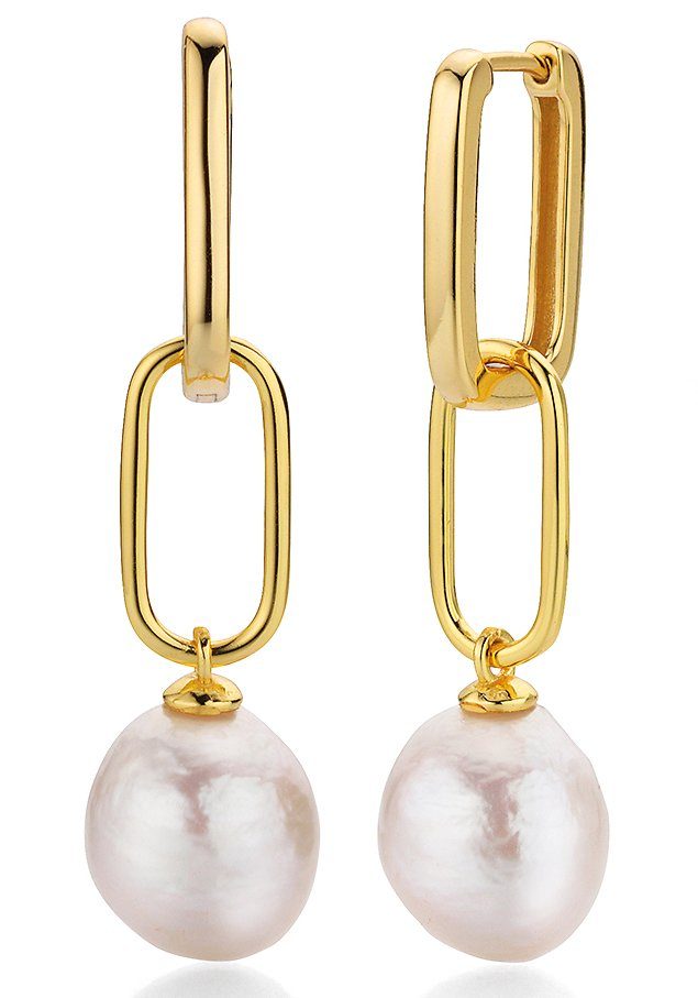 Firetti Paar Creolen Schmuck Geschenk, Ohrschmuck Perle kombiniert mit  Gliederkette, Made in Germany - mit Süßwasserzuchtperle