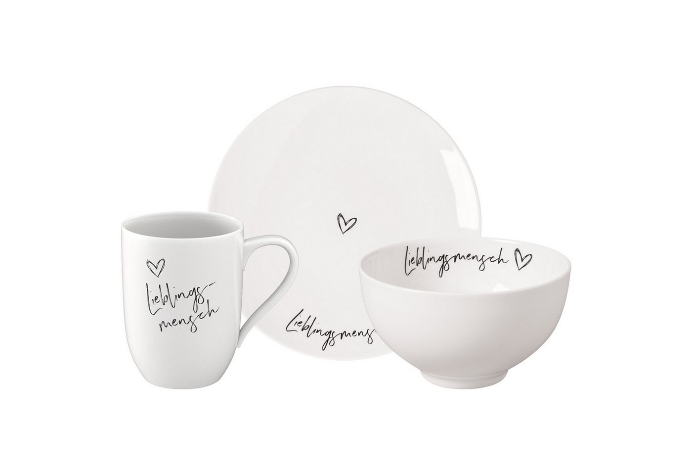 Villeroy & Boch Frühstücks-Geschirrset Statement Frühstücks-Set Lieblingsmensch 3-tlg. (3-tlg), 1 Personen, Porzellan