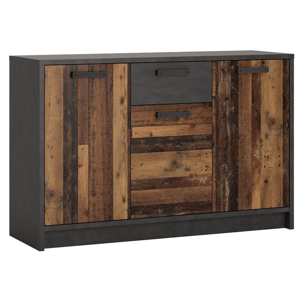 Lomadox Sideboard NELSON-129, in grau mit Holz Nb., Jugendzimmer Kommode, B/H/T ca. 128/84/42 cm