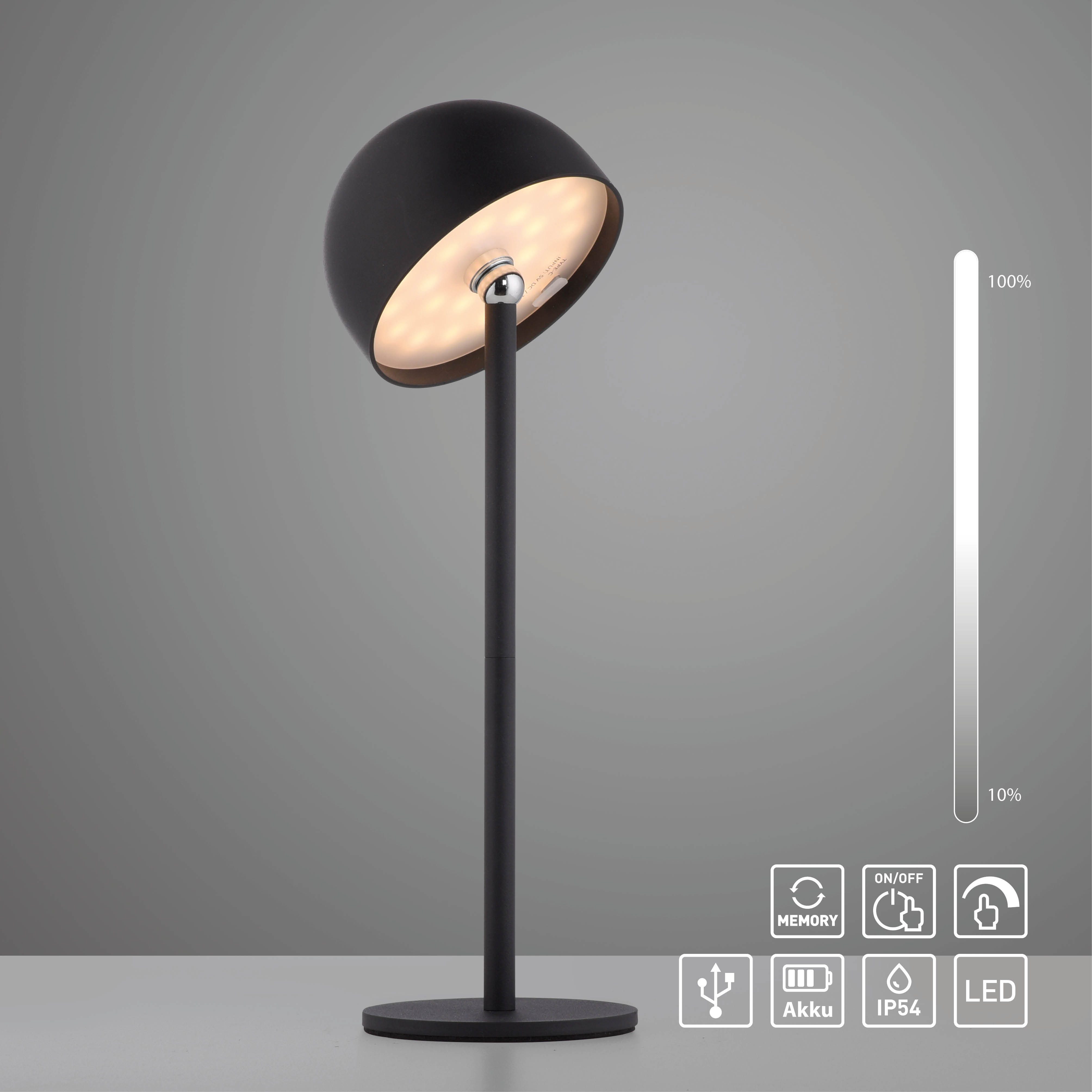 OTTO home Tischleuchte Akku Tischlampe Garrin Indoor Outdoor, magnetischer Flaschenaufsatz, Dimmfunktion, Memoryfunktion, LED fest integriert, Warmweiß, Pilzlampe Flaschenaufsatz, Regulierung der Lichtstärke, Pilz, Lampe